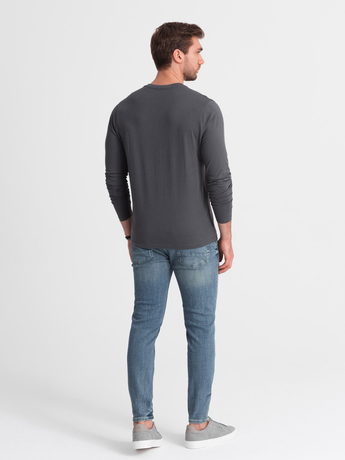 Ombre Men's unprinted longsleeve with a v-neck - graphite