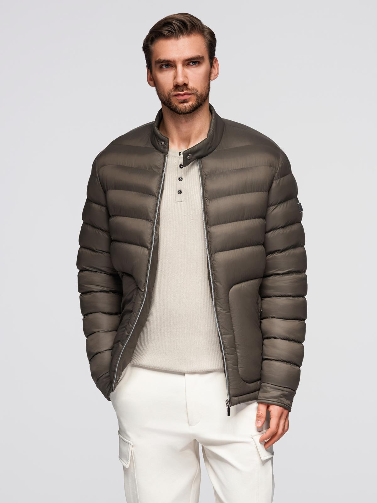 Ombre Classic quilted men&#039;s jacket with stand-up collar - olive