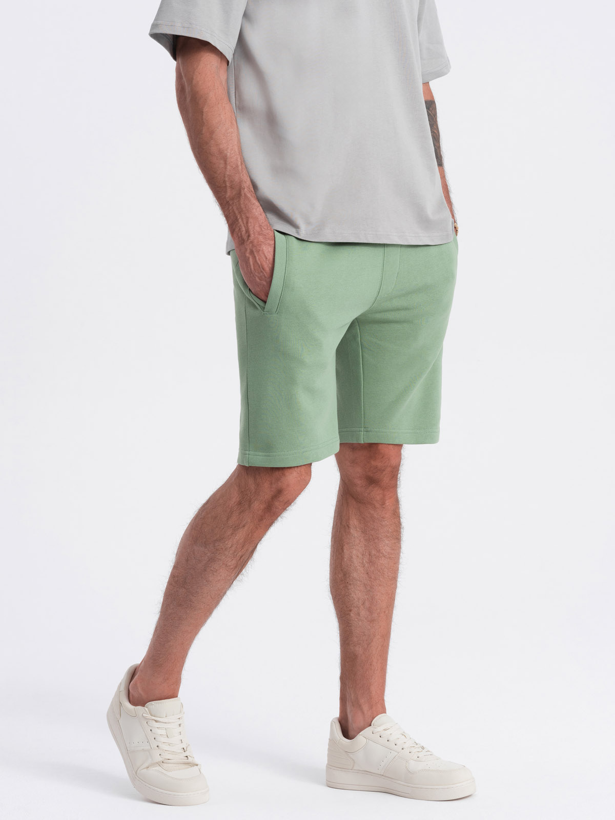 Ombre Men's Knit Shorts With Drawstring And Pockets - Green