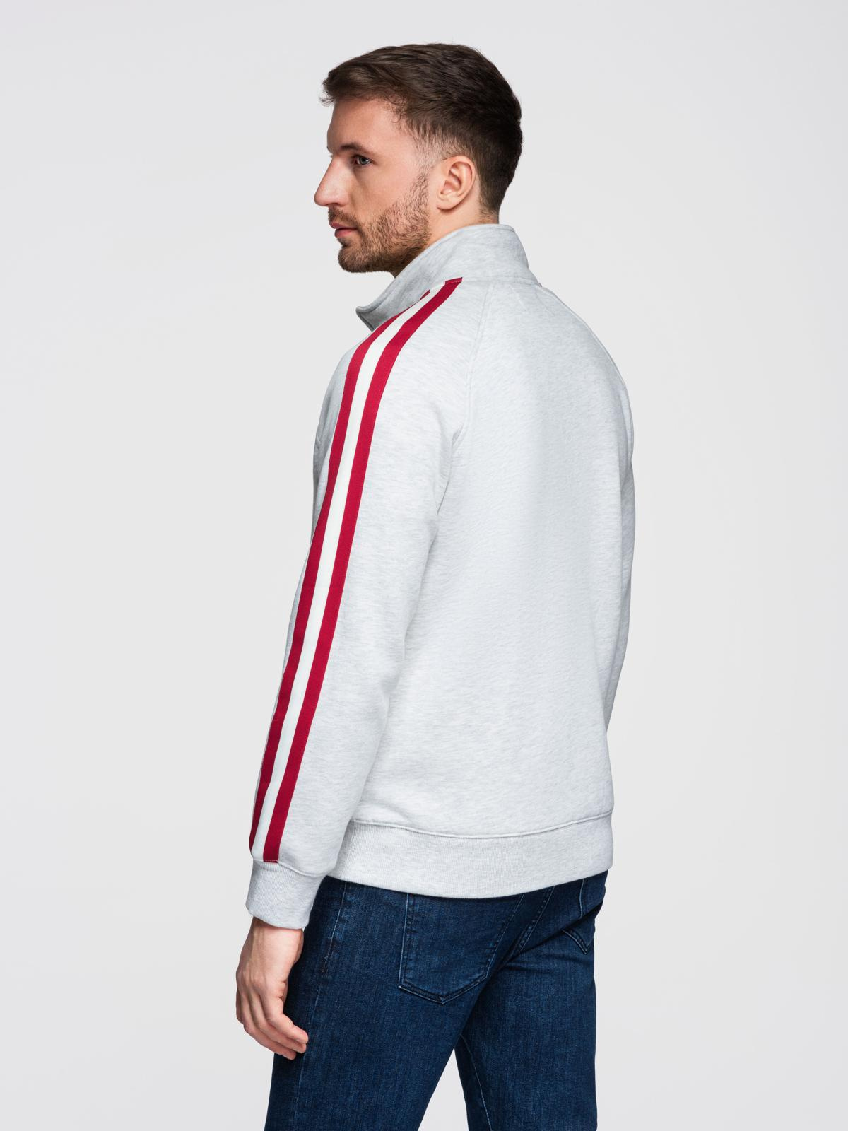 Ombre Men's sweatshirt with high collar and stripes - grey melange