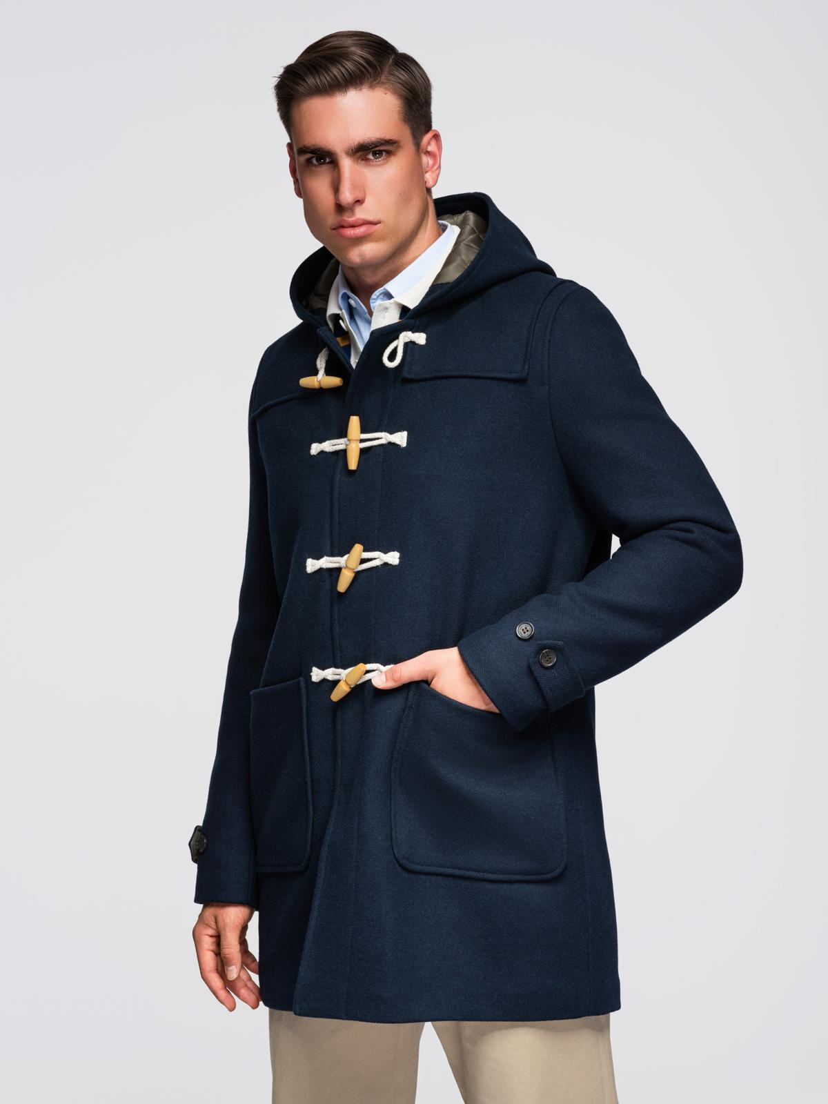 Ombre Men&#039;s wool and hooded duffle coat - navy blue