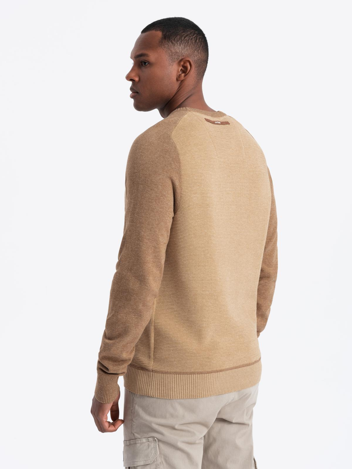 Ombre Men&#039;s cotton sweater with patch and raglan sleeves - brown