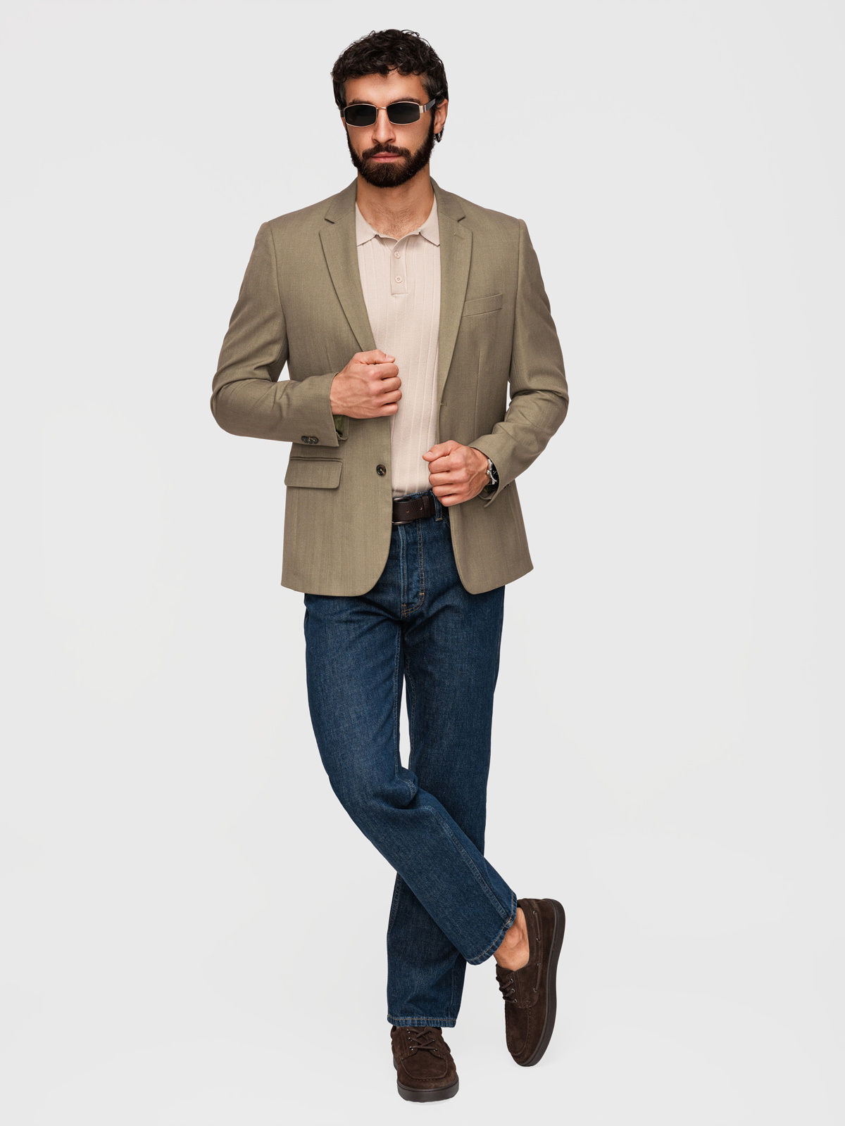 Ombre Men's elegant SLIM FIT jacket with rayon - olive