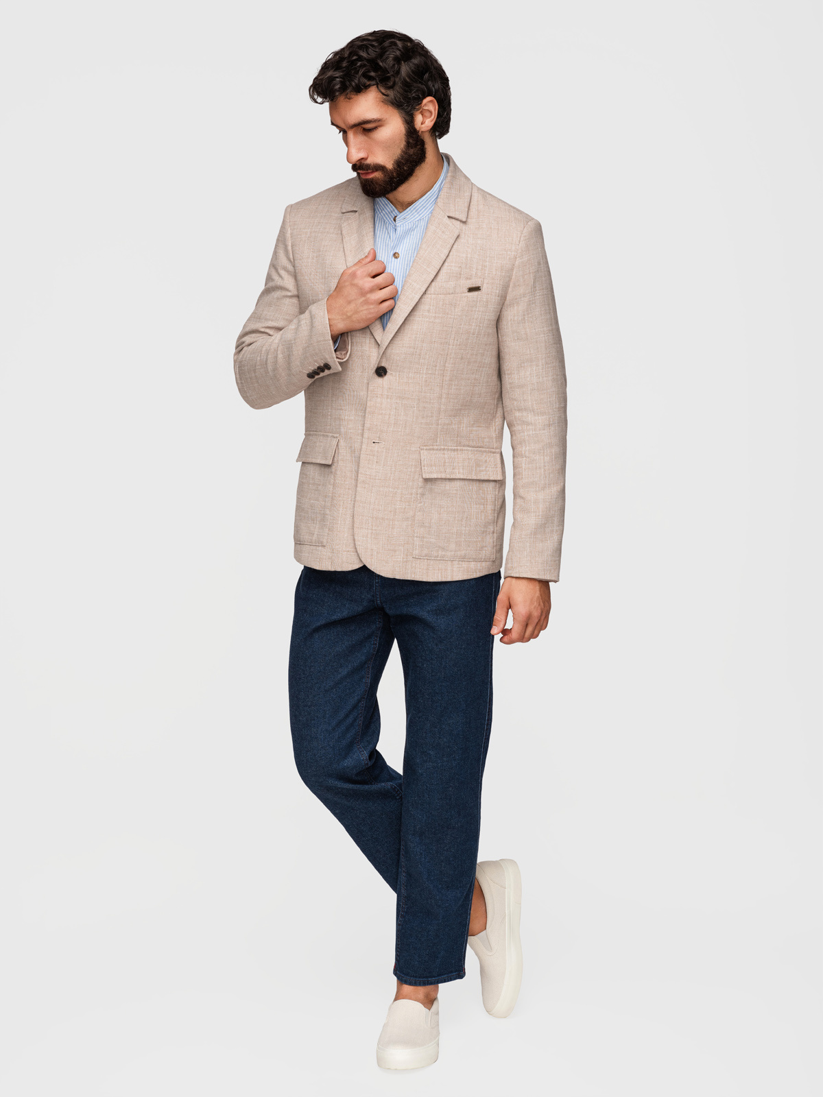 Ombre Men's REGULAR cut jacket with linen - light beige