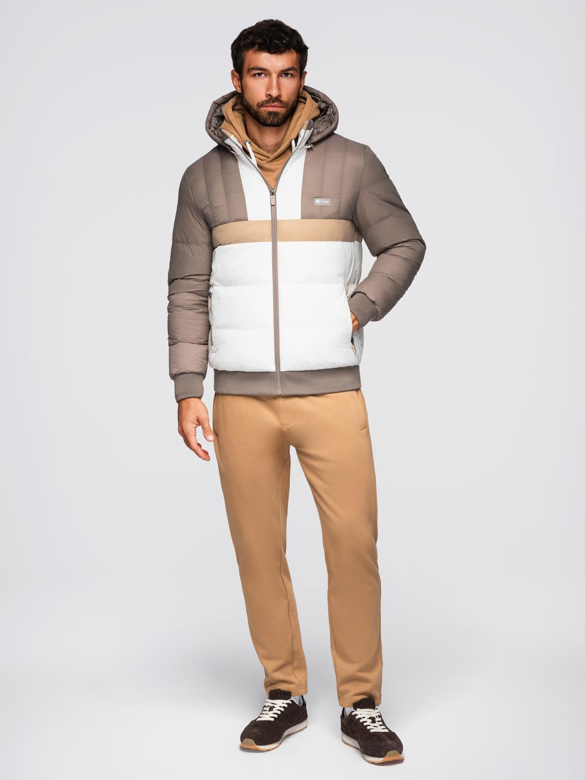 Ombre Colorful retro men&#039;s sports jacket - beige and white