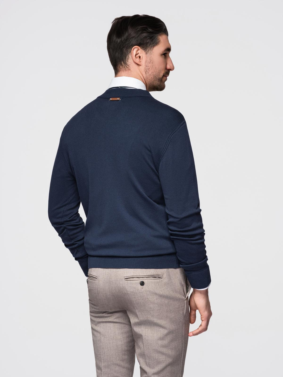Ombre Men's sweater with viscose and spread neckline - navy blue