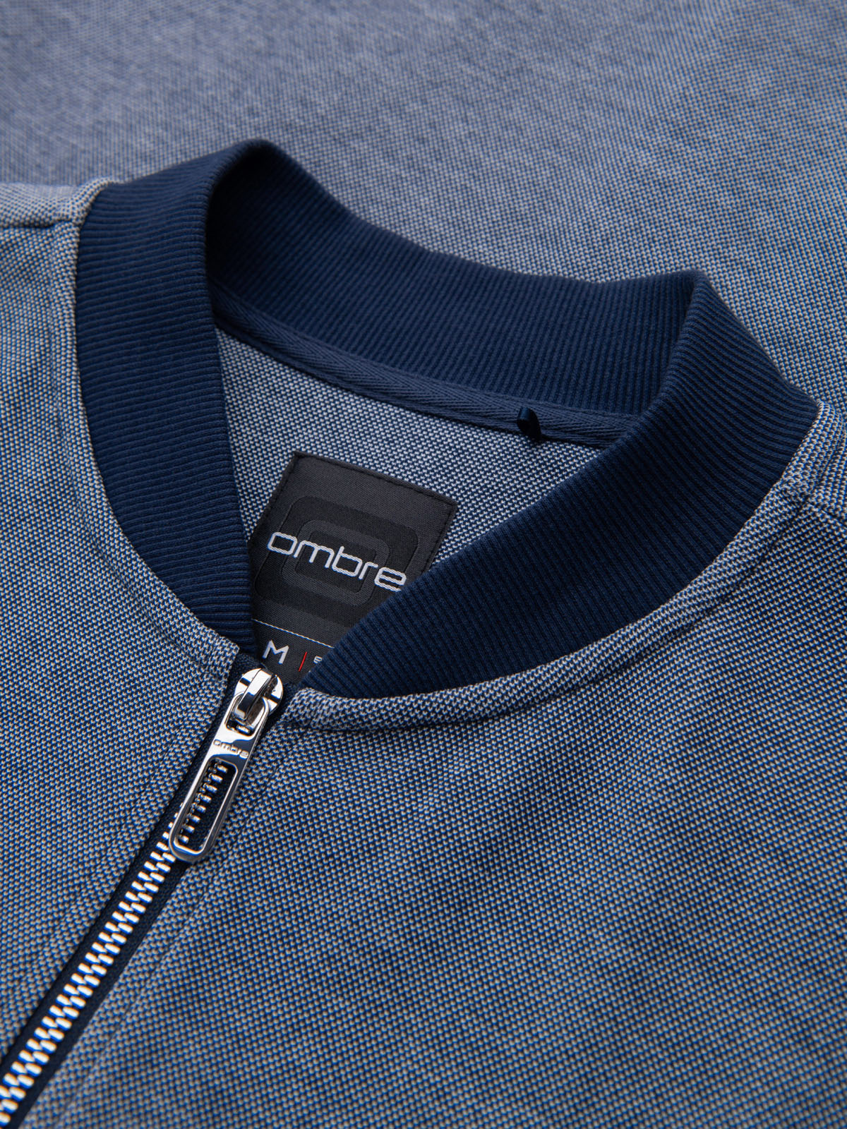 Ombre Men&#039;s pique knit bomber sweatshirt - navy blue