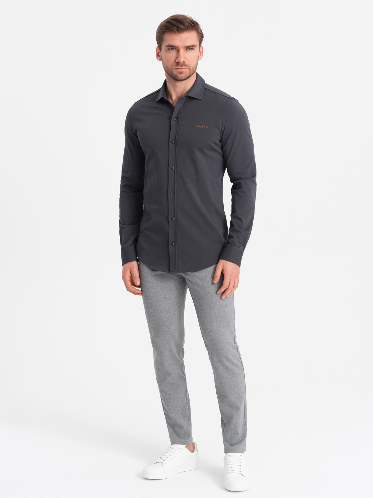 Ombre Men&#039;s REGULAR cotton single jersey knit shirt - graphite