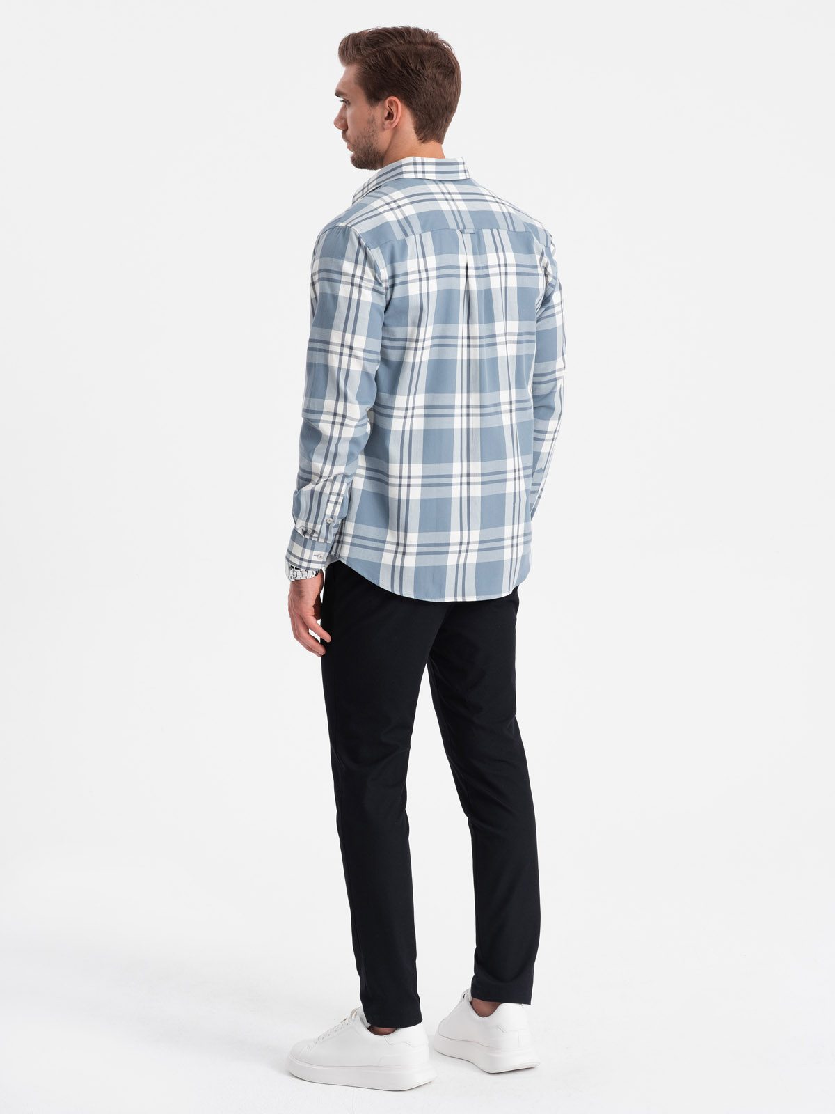 Ombre Classic men&#039;s flannel cotton plaid shirt - blue and cream