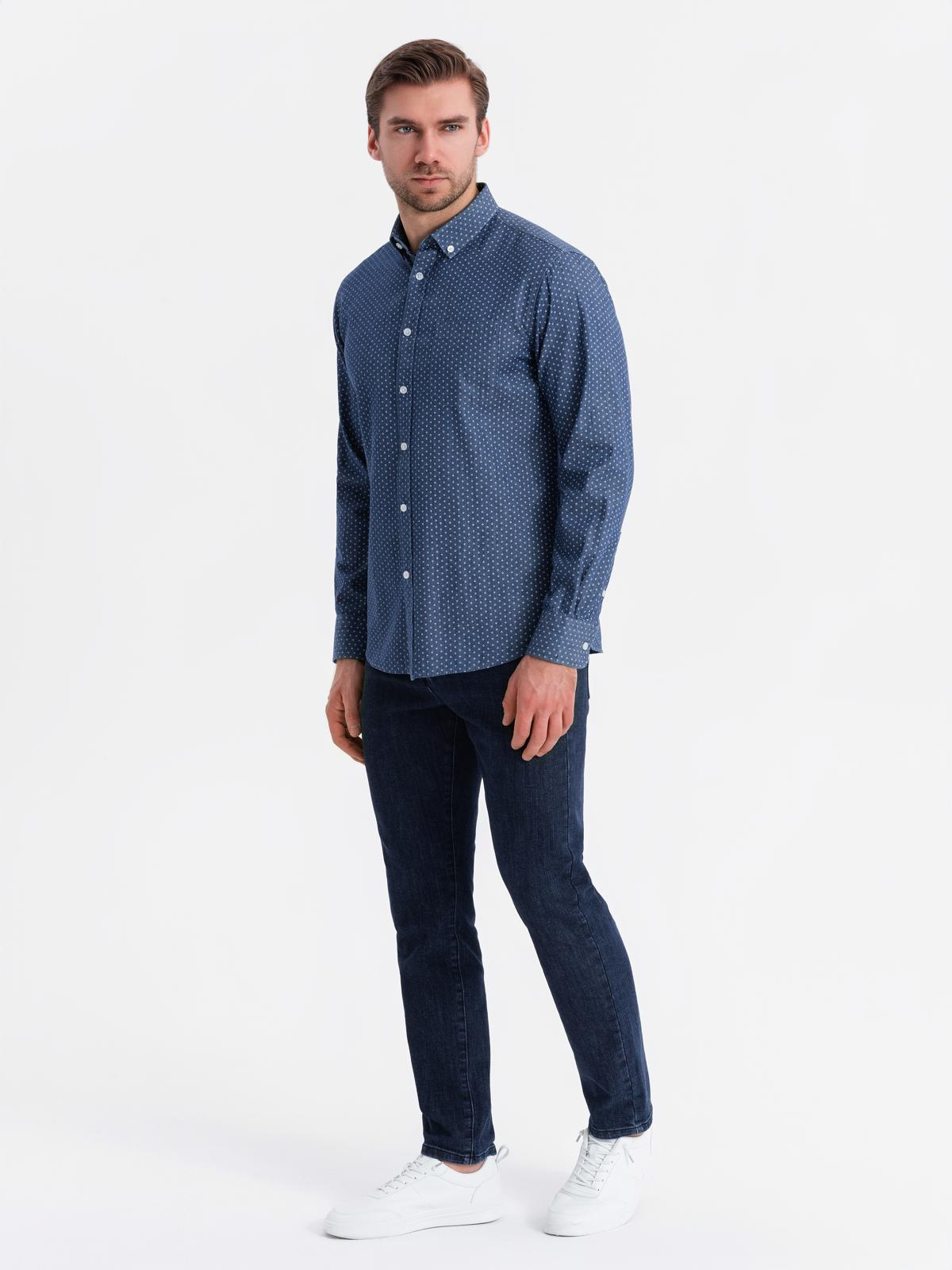 Ombre Men&#039;s patterned thin denim shirt with pocket - blue