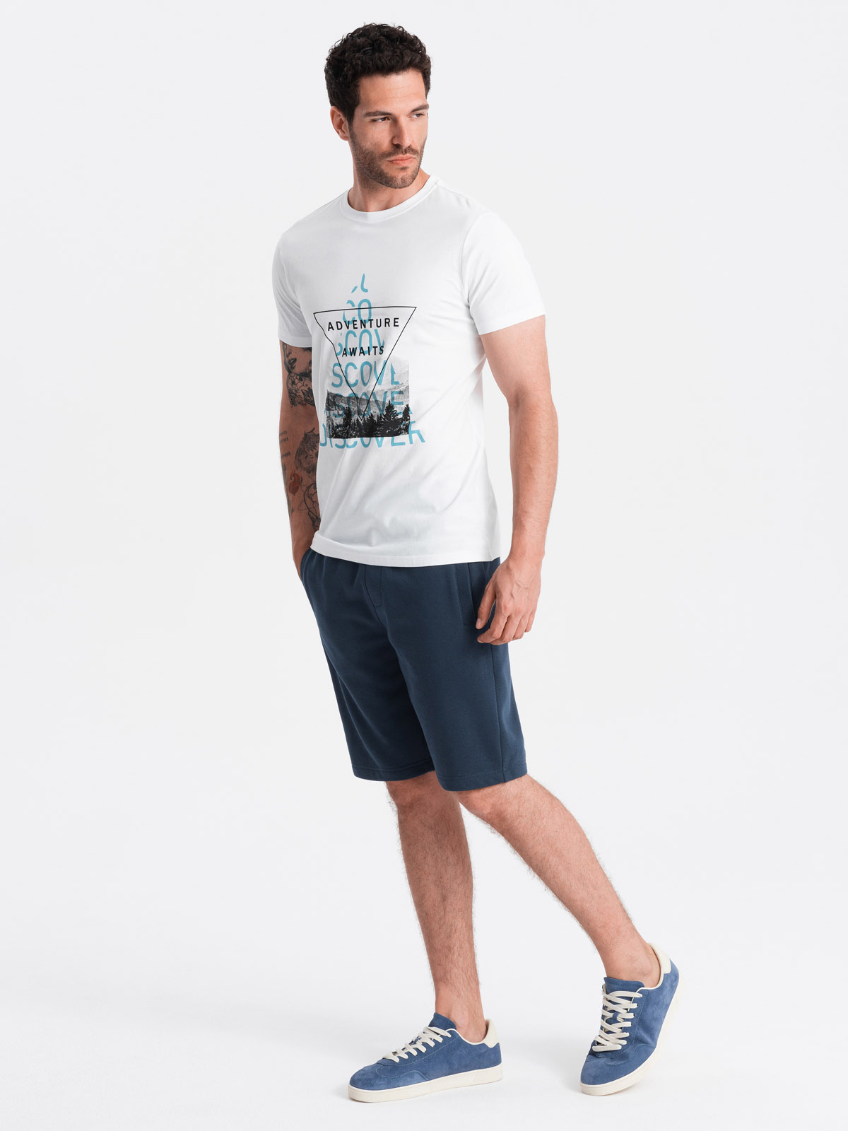 Ombre Men&#039;s pre-knee BASIC sweat shorts - navy blue