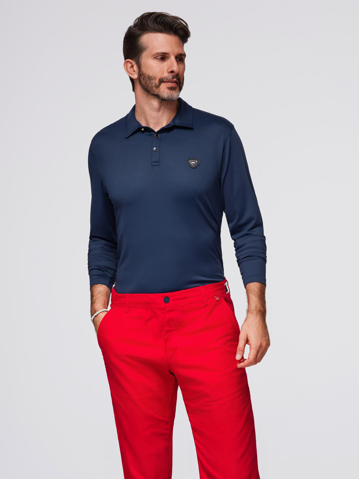 Ombre Polo long sleeve shirt with elegant branded buttons - navy blue