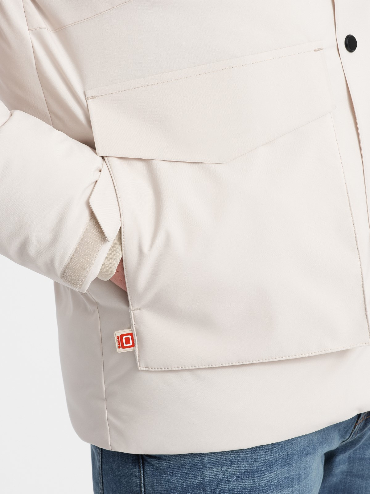 Ombre Men's winter jacket with detachable hood and cargo pockets - cream
