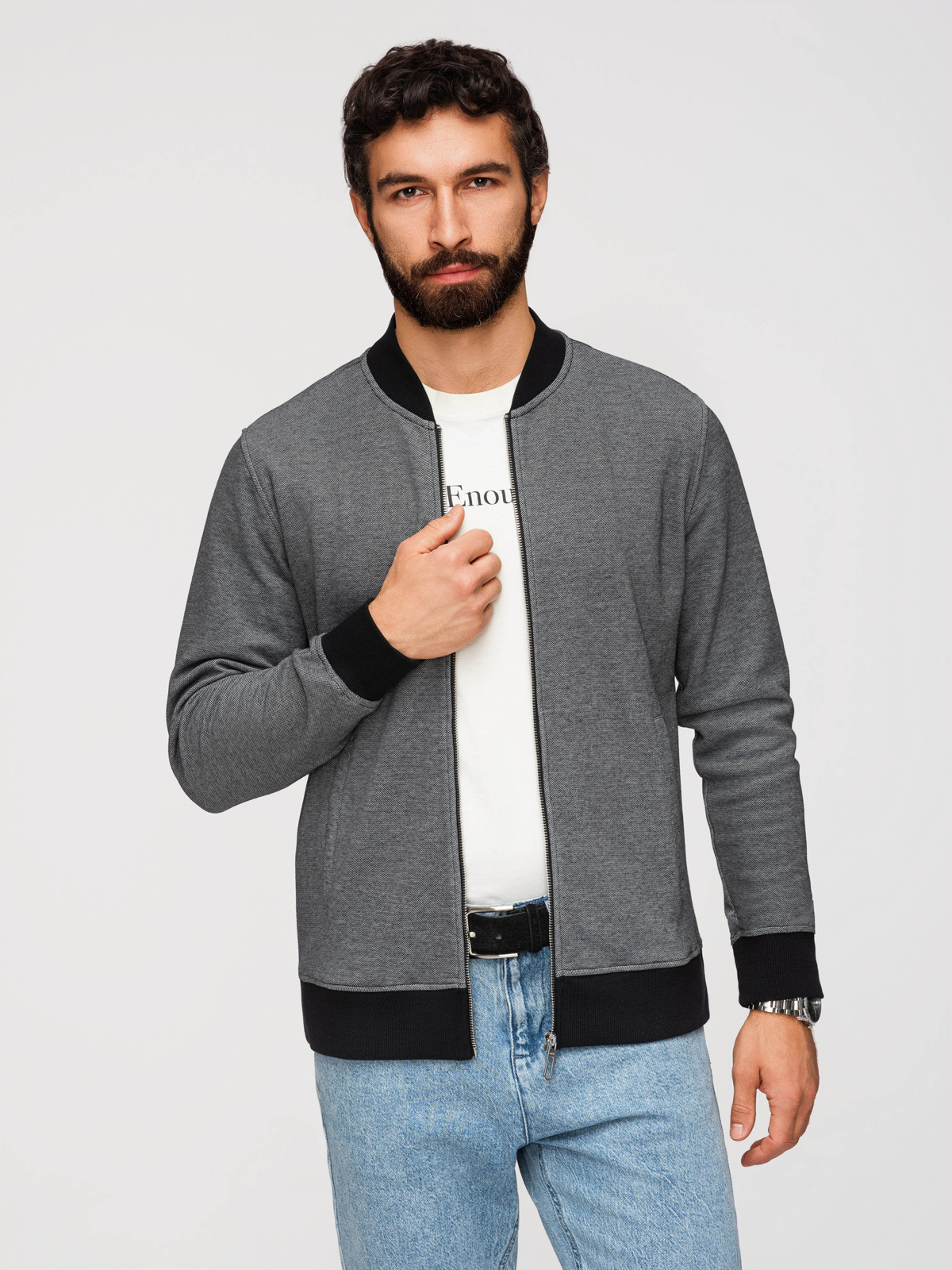 Ombre Men's pique knit bomber jacket - black