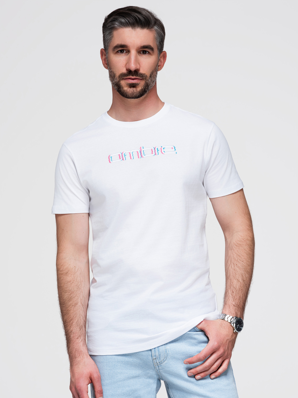 Ombre Men's T-shirt with embroidery on chest - white