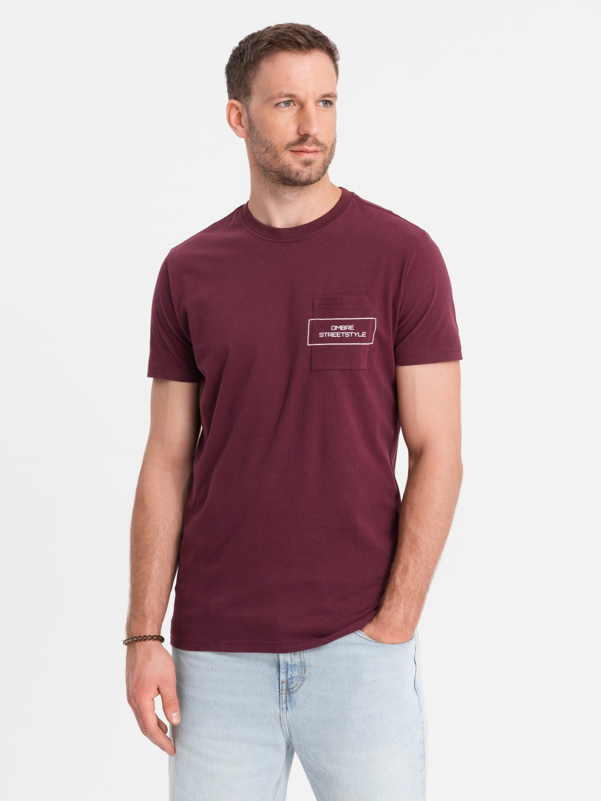 Men's Ombre Streetstyle Cotton T-shirt With Pocket Print - Maroon