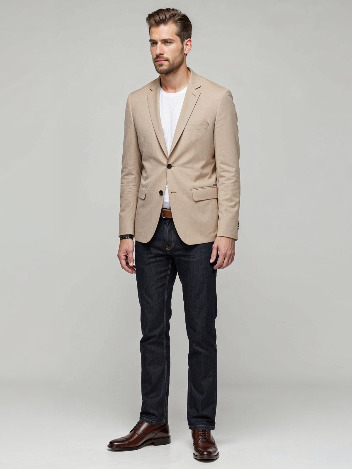 Ombre Elegant men&#039;s SLIM FIT jacket with rayon - beige