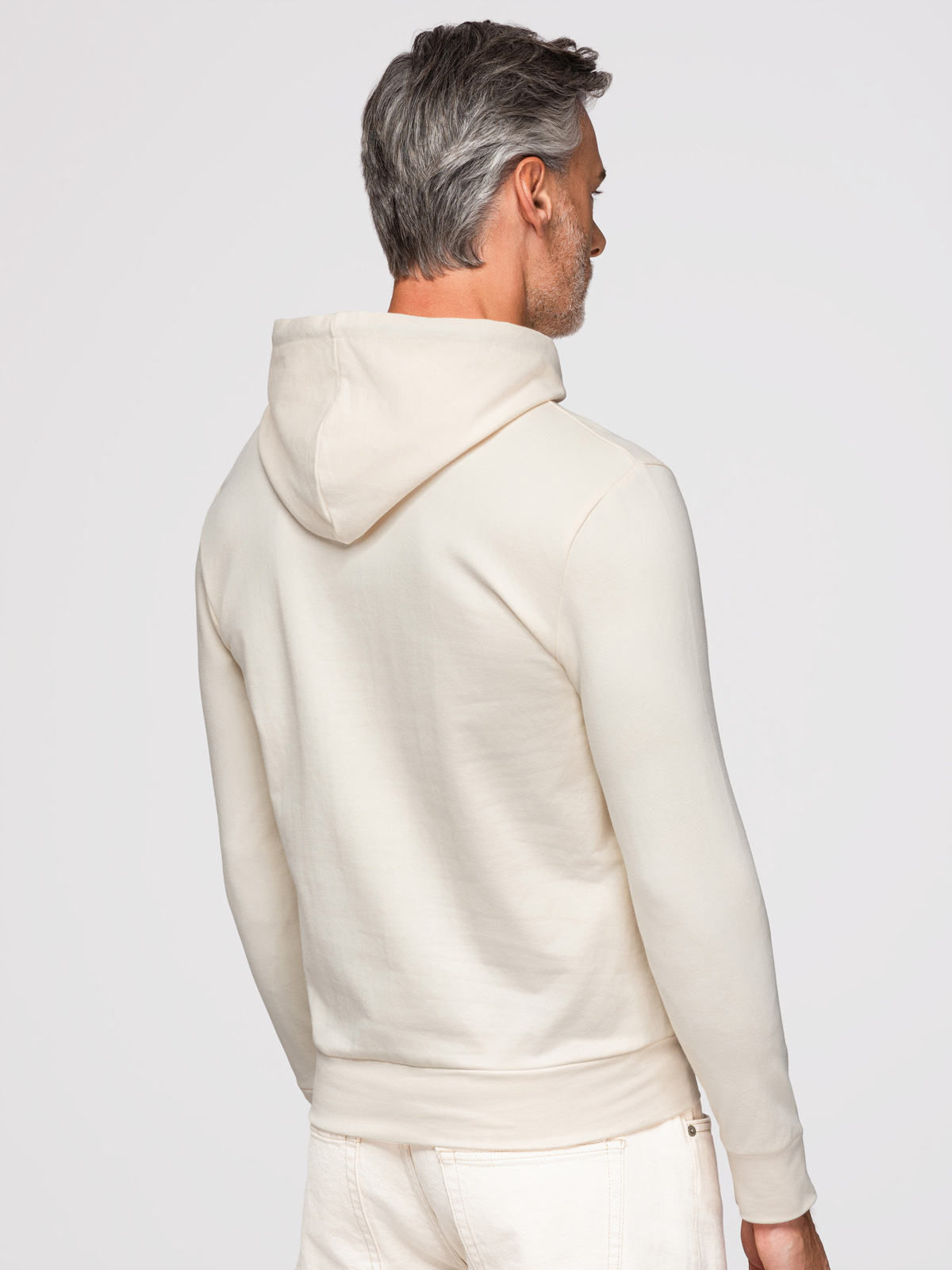 Ombre Men's kangaroo sweatshirt with hood and logo - cream