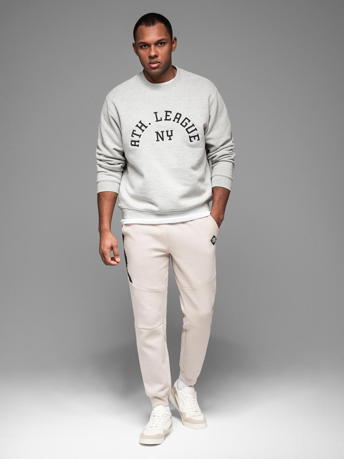 Ombre Men's sweatpants with ribbed cuffs and decorative zipper - sand