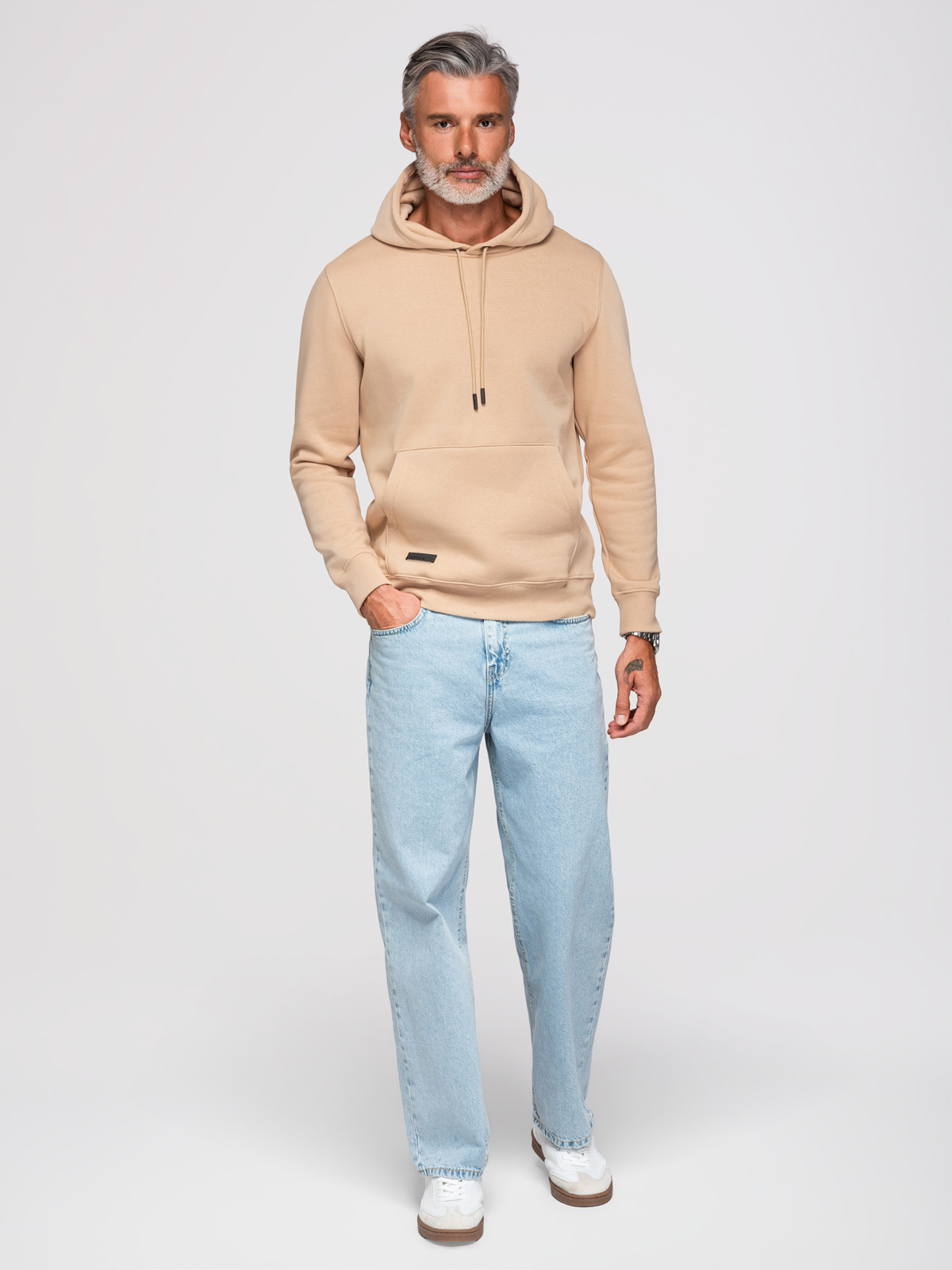 Ombre BASIC men's cotton sweatshirt kangaroo hoodie - beige