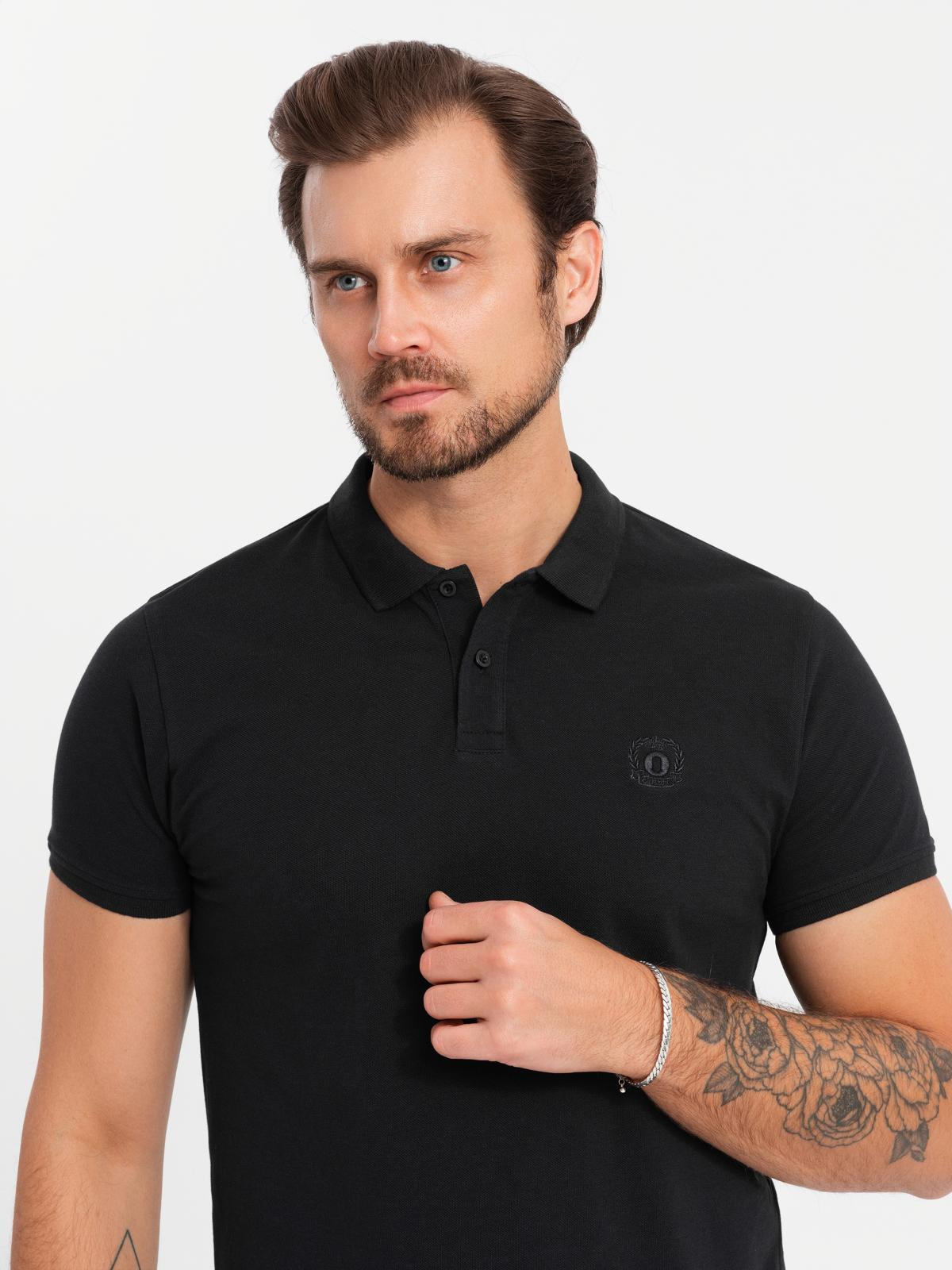Ombre BASIC men's cotton polo t-shirt set - black/grey melange/white