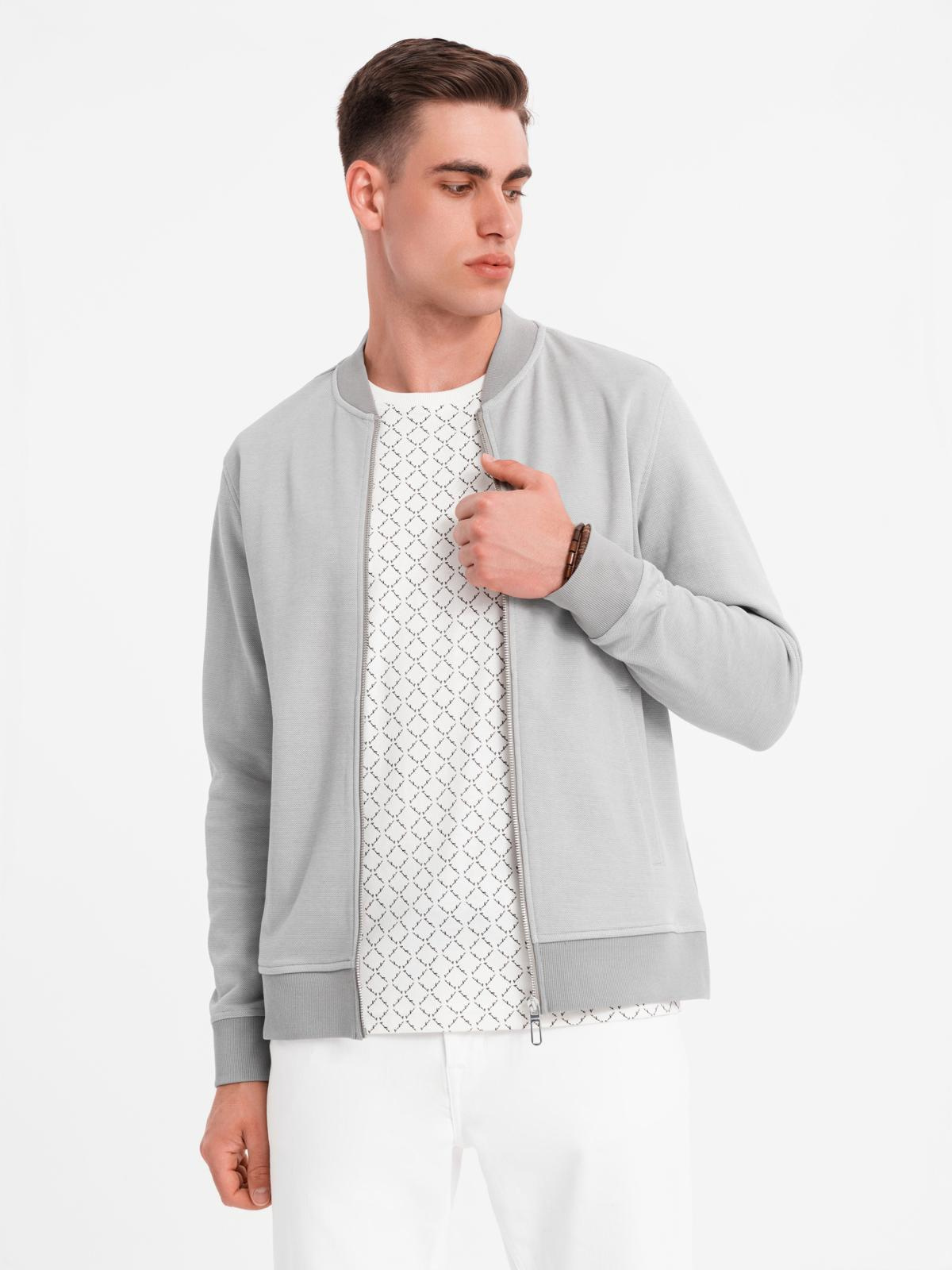 Ombre Men&#039;s pique knit bomber jacket - gray