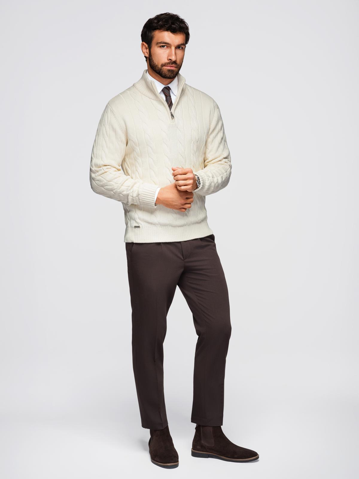 Ombre Men&#039;s plaid sweater with turtleneck zipper - cream