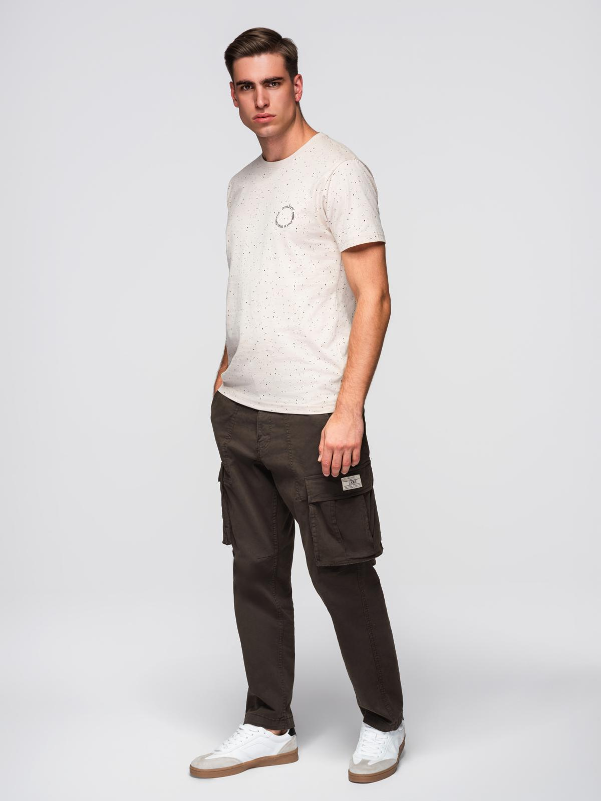 Ombre Men's printed cotton t-shirt with round neckline - beige