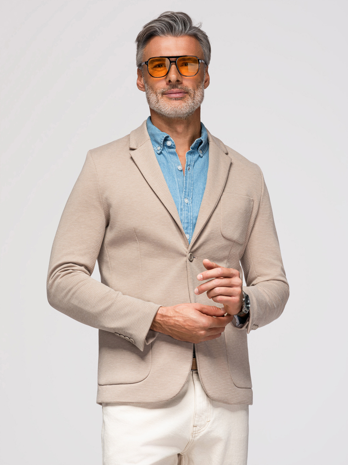 Ombre Elegant fitted men's structured knit blazer - beige