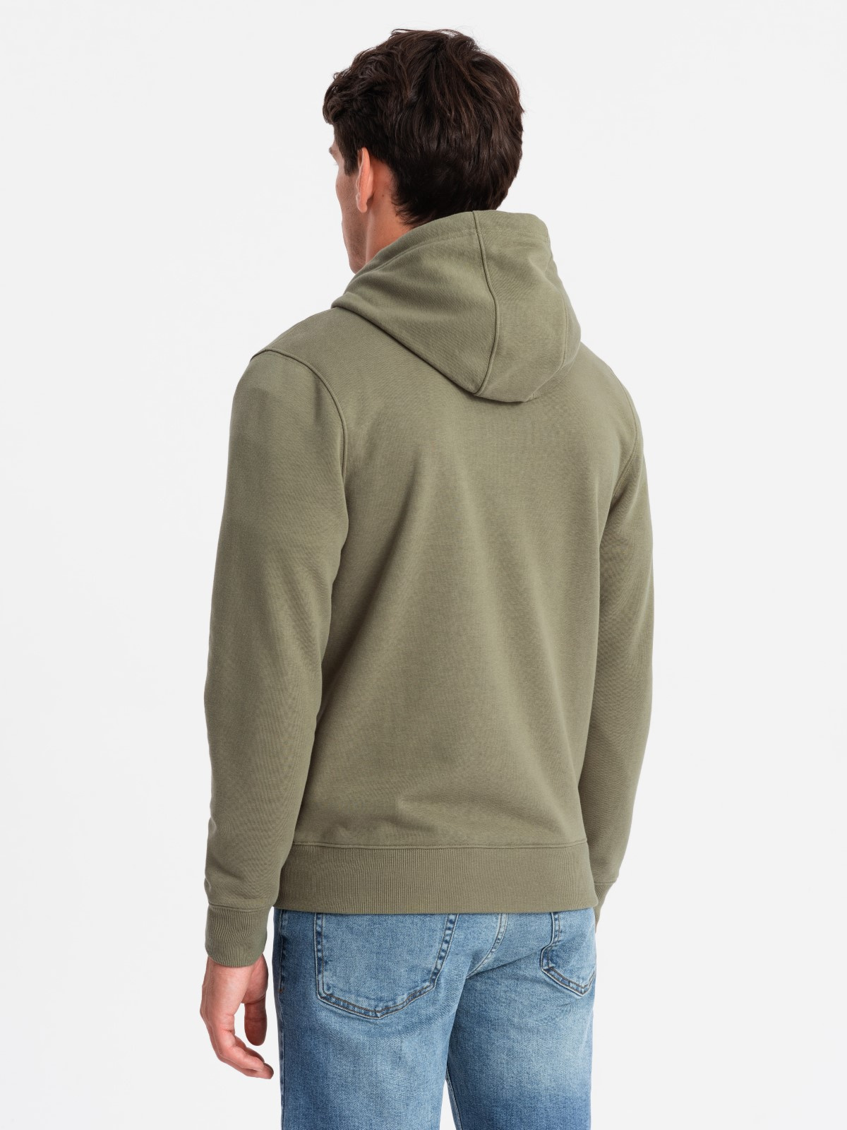 Ombre Unzipped men&#039;s sweatshirt with hood and patch - olive