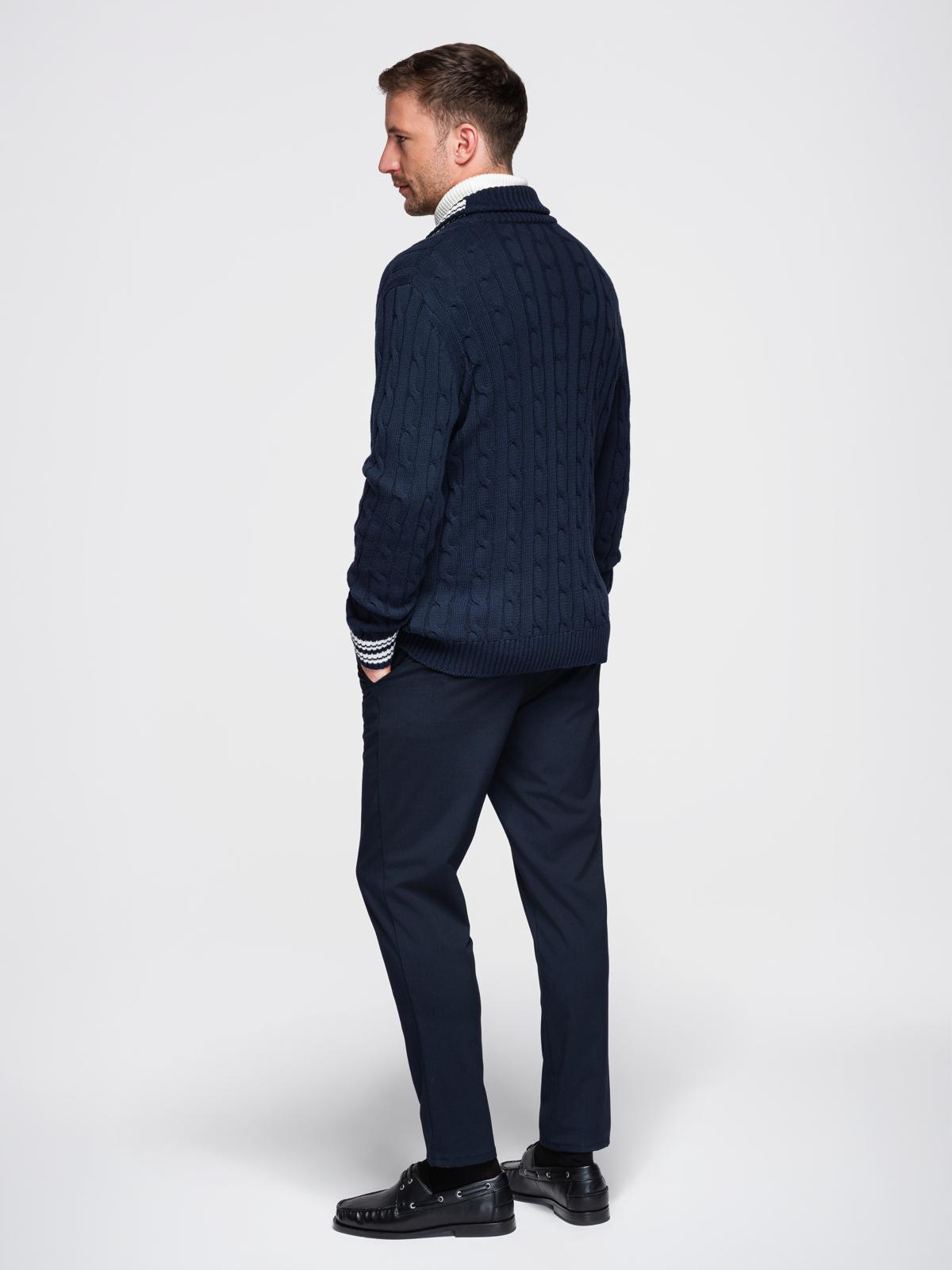 Ombre Men's cardigan sweater with shawl collar in preppy style - navy blue