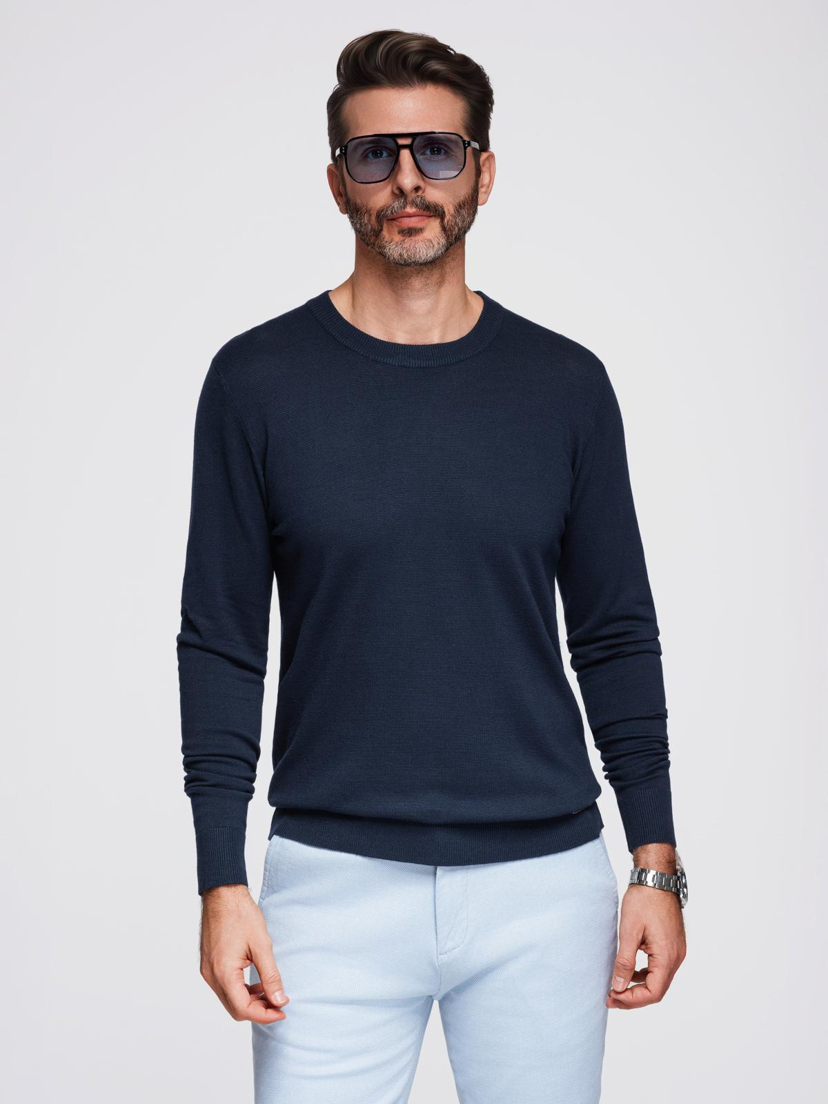 Ombre Mens sweater with round neckline in stretch knit with classic weave - navy blue