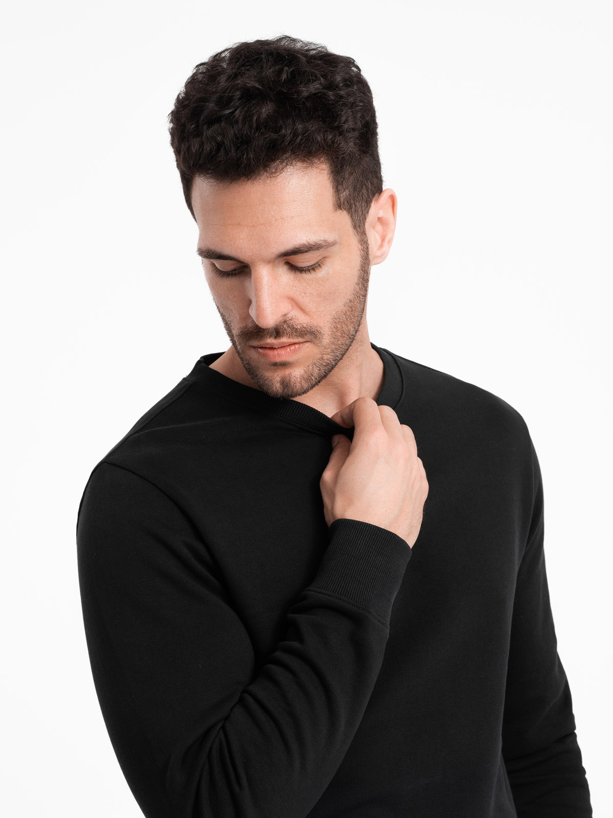 Ombre BASIC Men's Sweatshirt With Round Neckline - Black