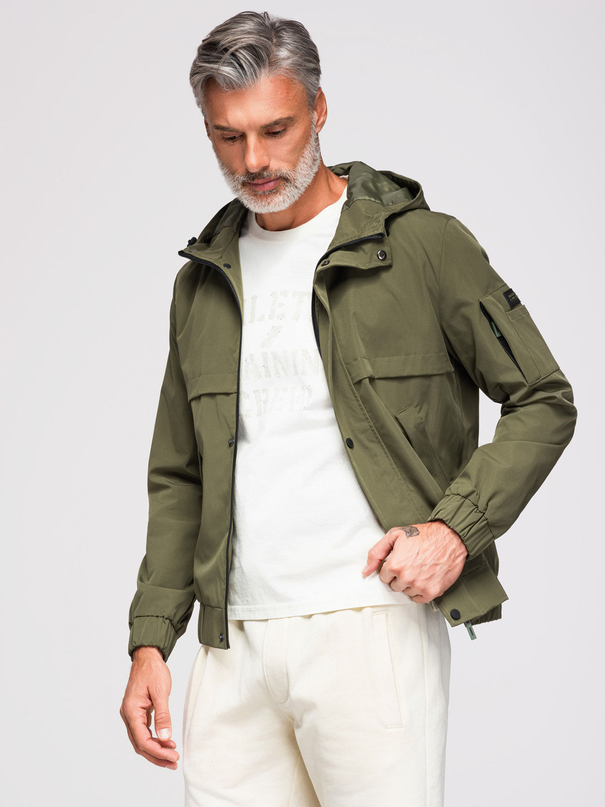 Ombre Men's functional transitional jacket with hood - olive