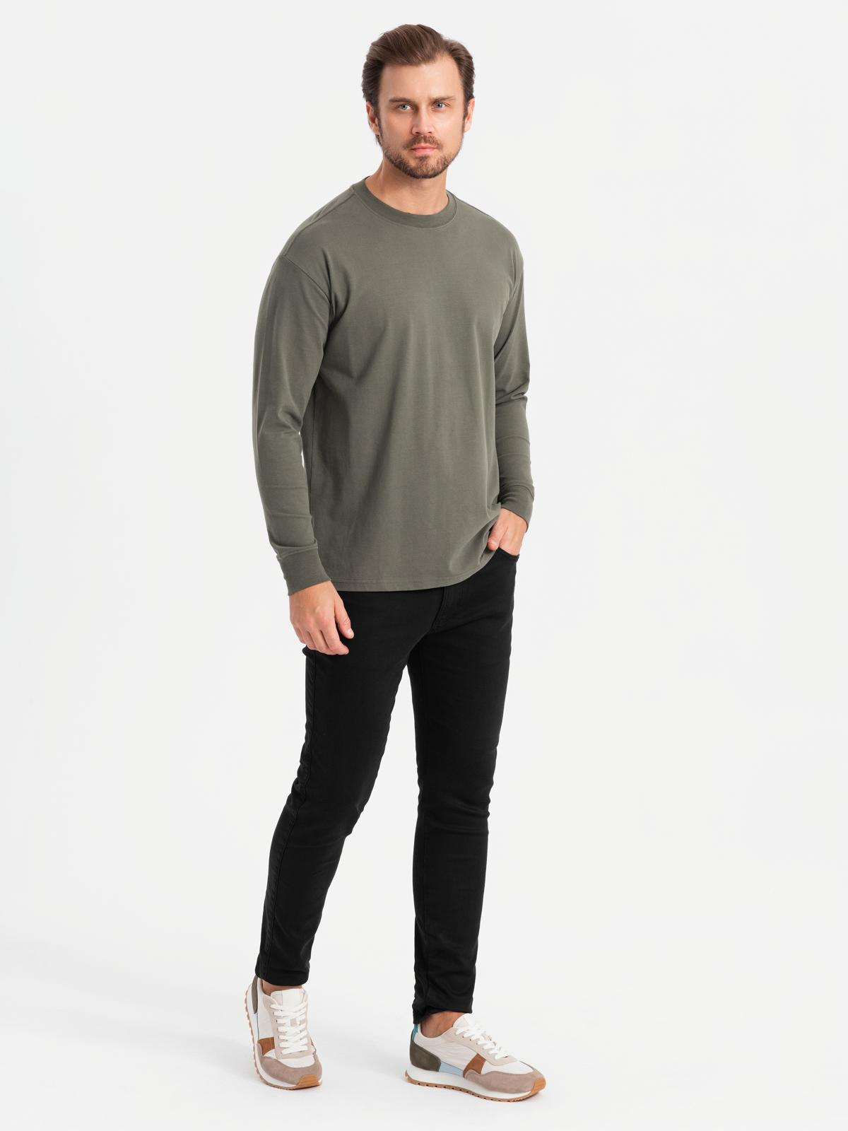 Ombre Men's cotton LOOSE FIT longsleeve with round neckline - gray-green