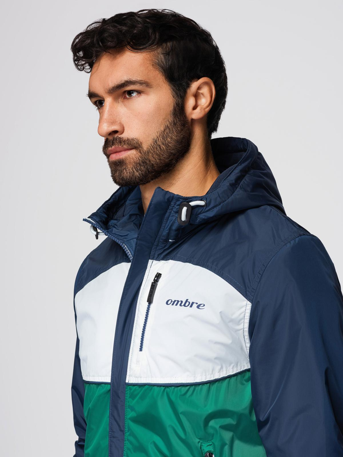 Ombre Lightweight colorful men's sports jacket with fleece - green and navy blue