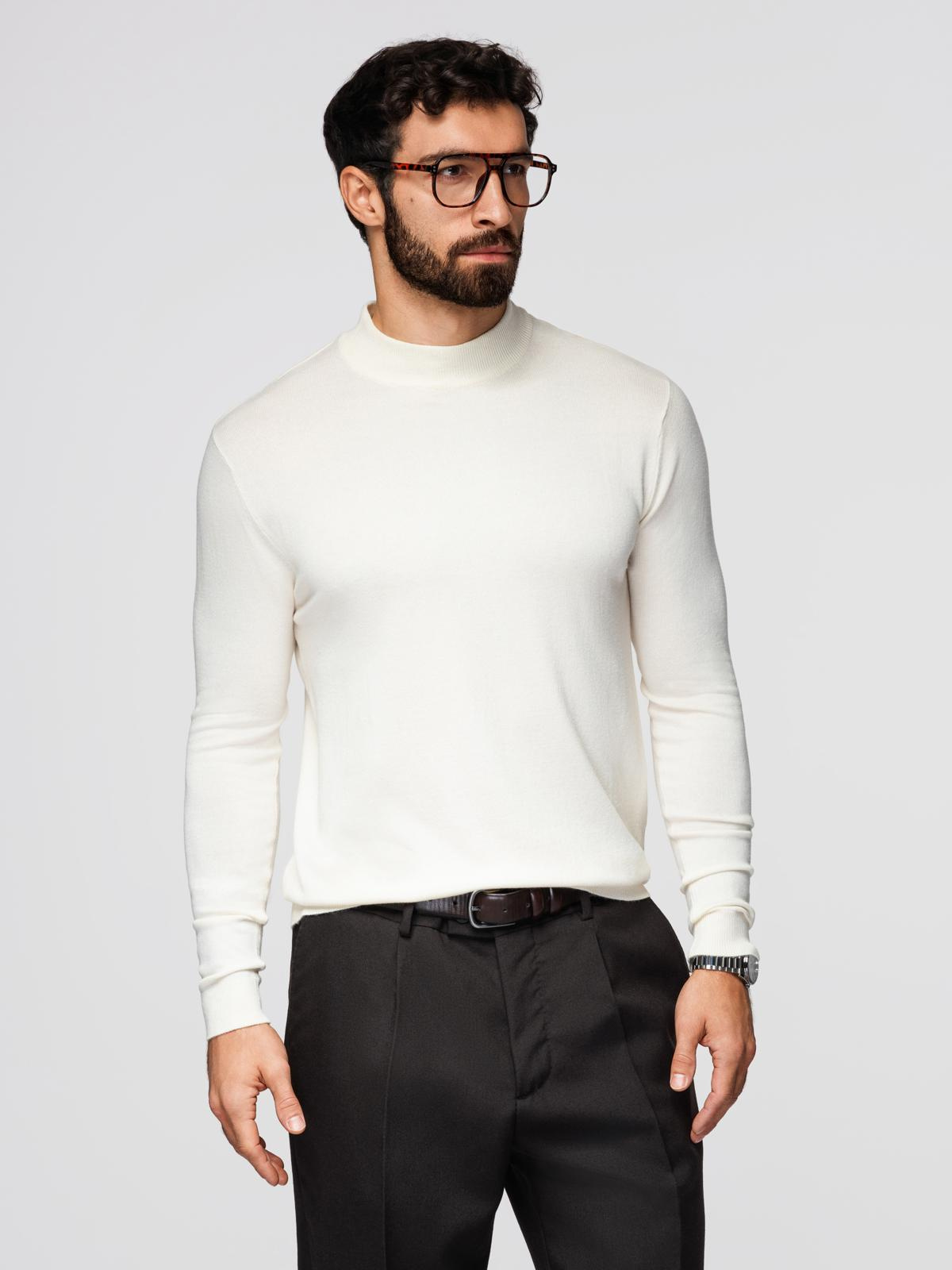 Ombre Men's knitted half turtleneck with viscose - cream