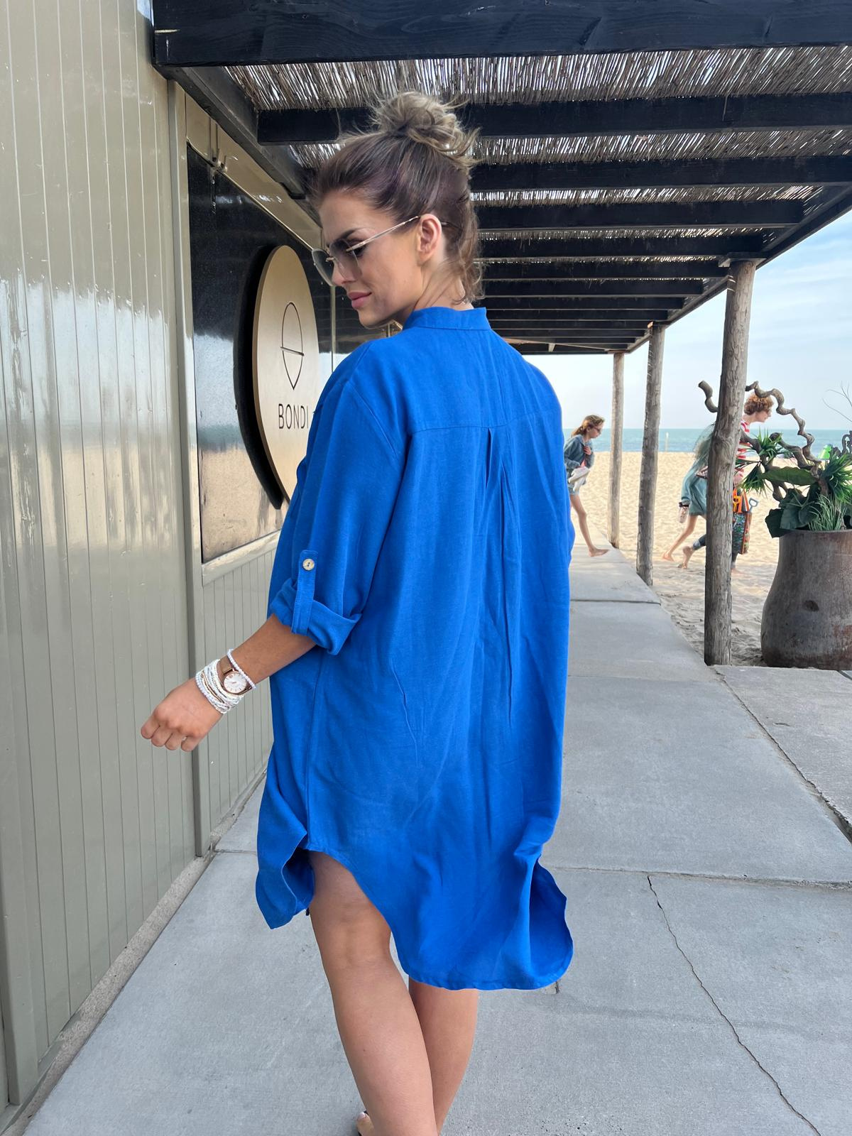 Edoti Linen, shirt dress with stand-up collar