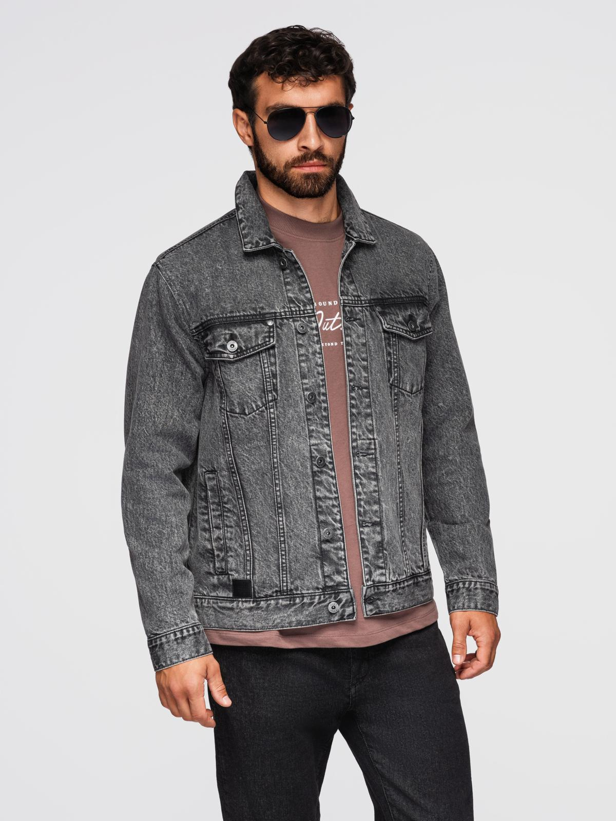 Ombre Men&#039;s denim katana jacket with washem - graphite