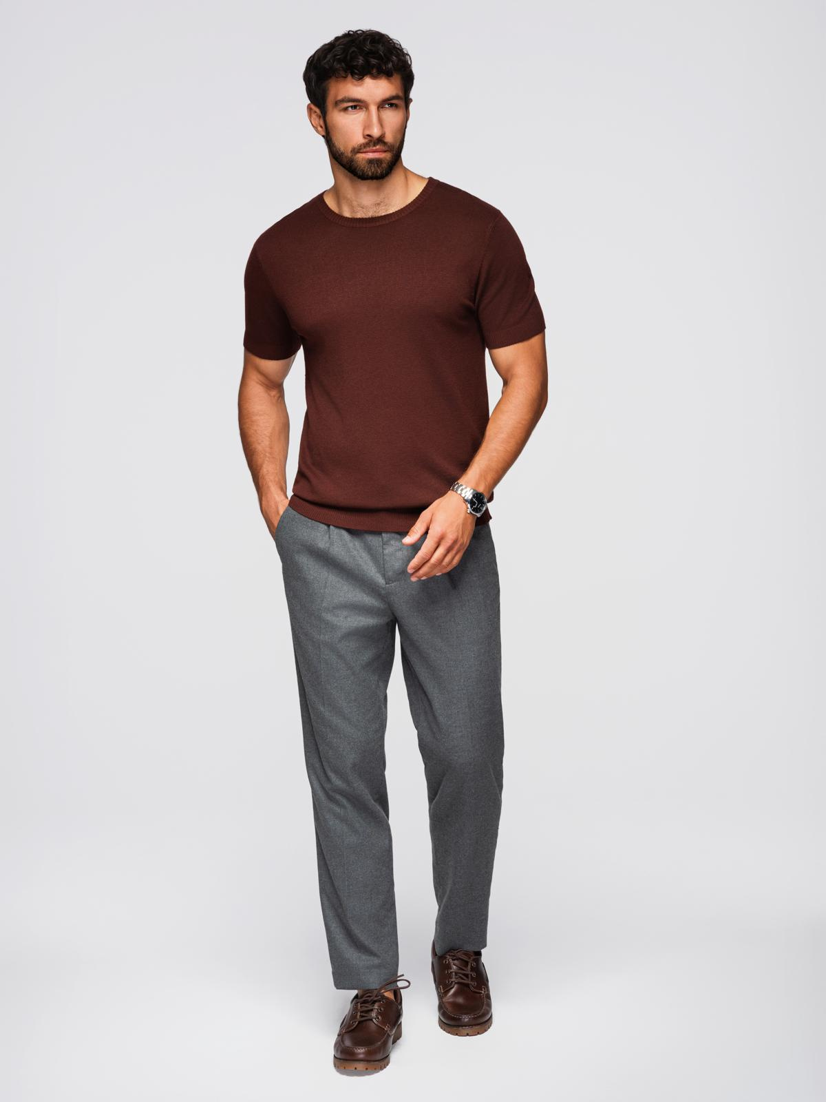 Ombre Men's classic knitted shirt with ribbed cuffs - warm brown