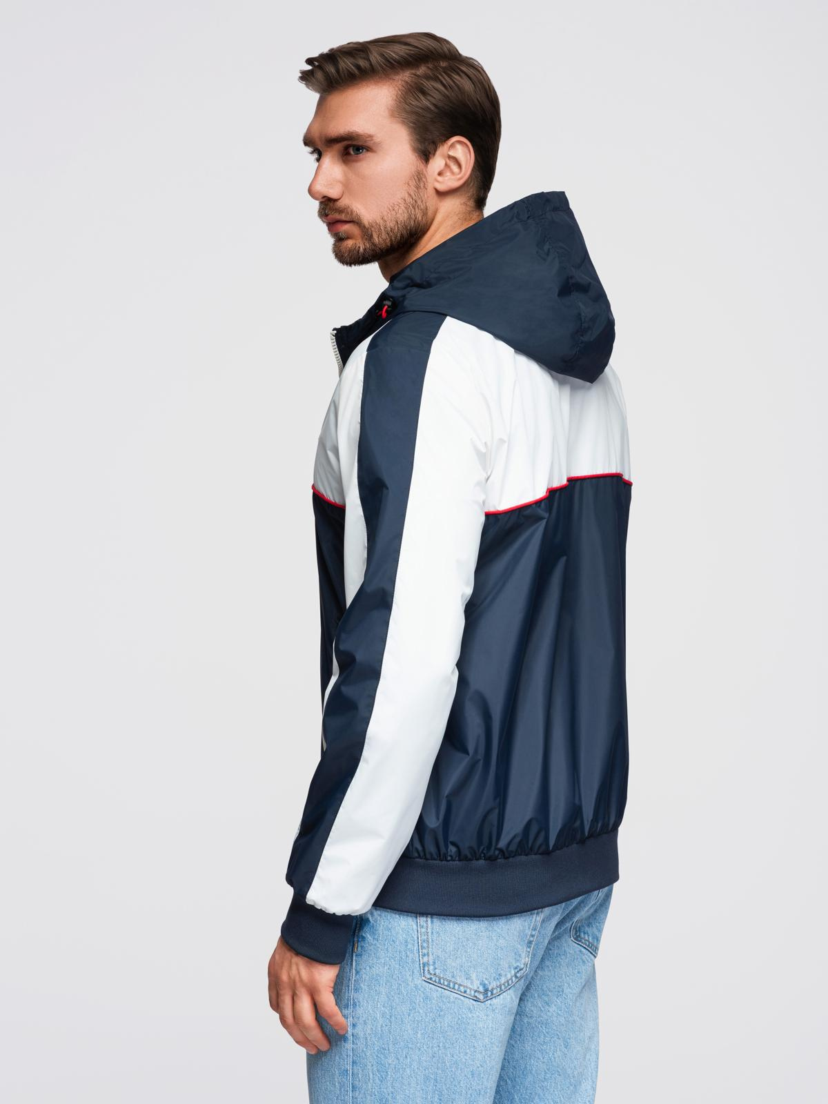Ombre Men&#039;s contrast windbreaker jacket with hood - navy blue and white