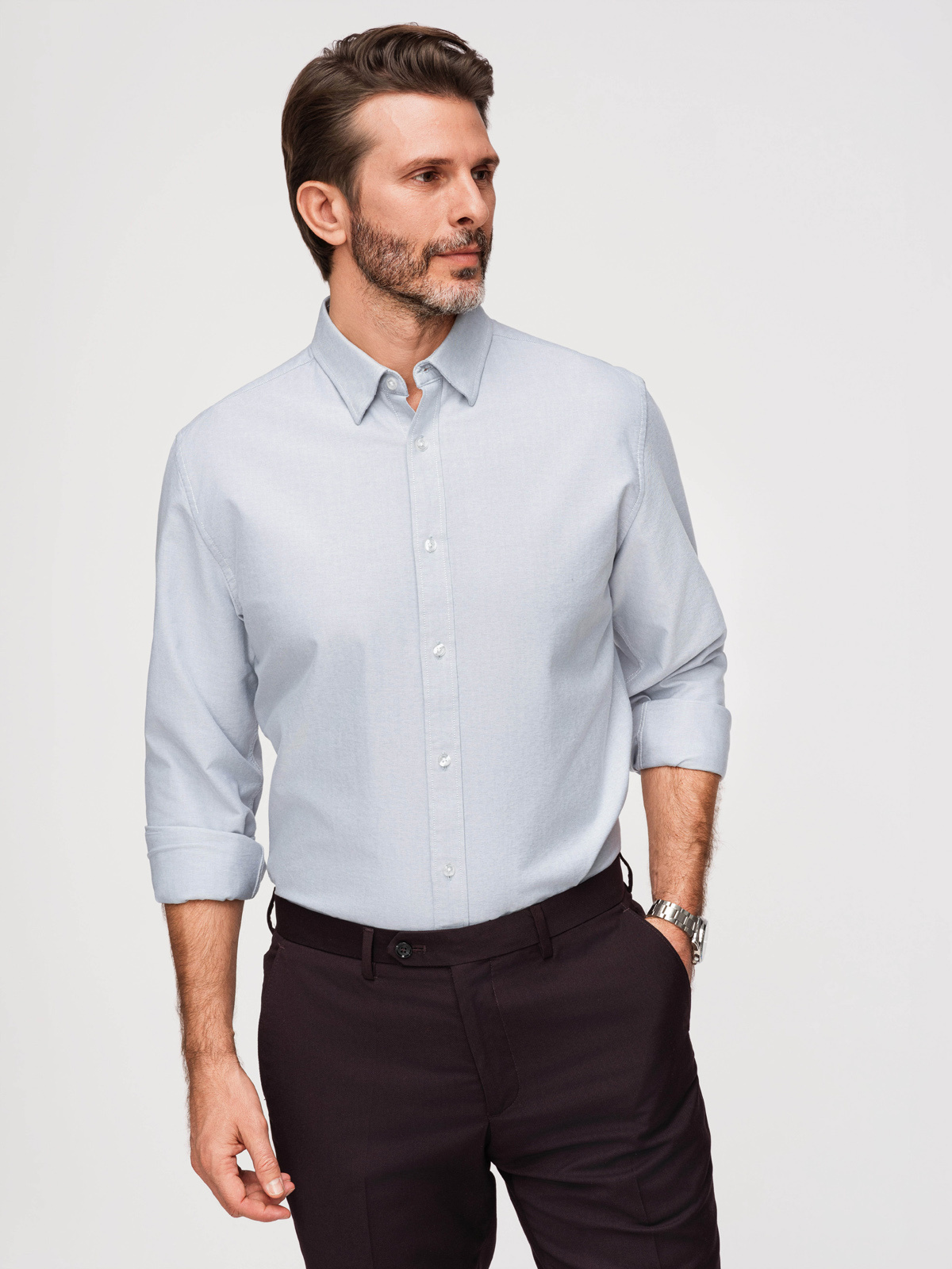 Ombre Elegant men's oxford shirt with embroidery - blue