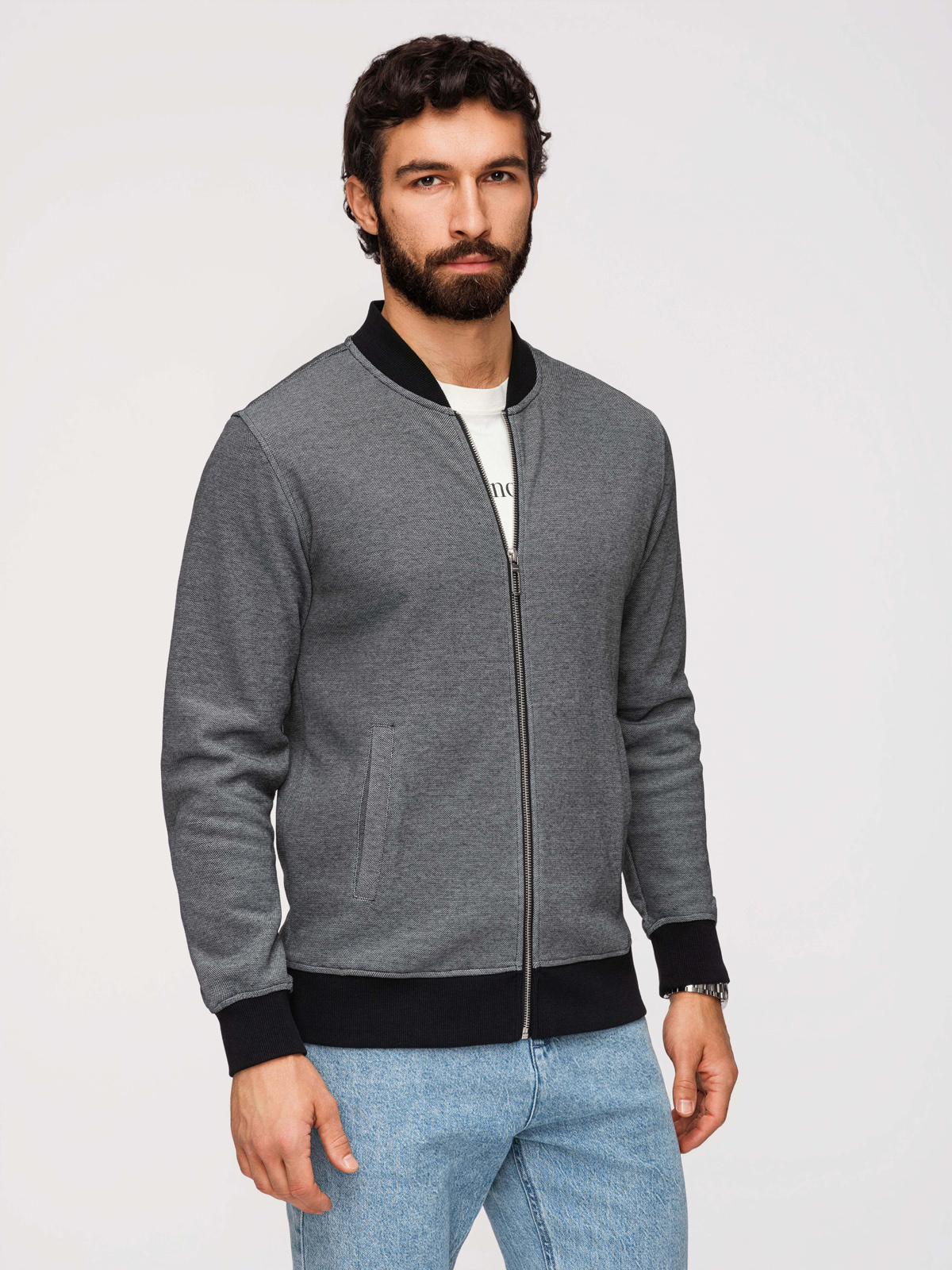 Ombre Men's pique knit bomber jacket - black