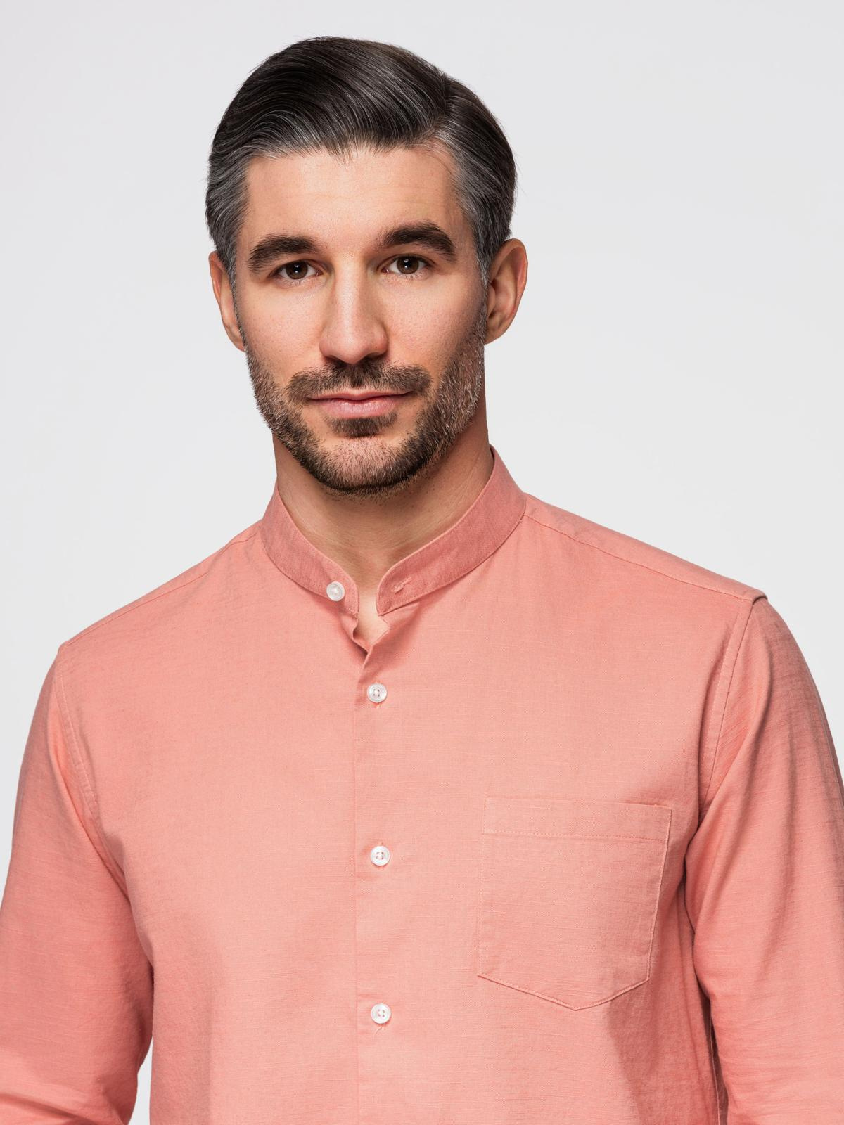 Ombre Men's linen shirt with collar and pocket REGULAR FIT - peach