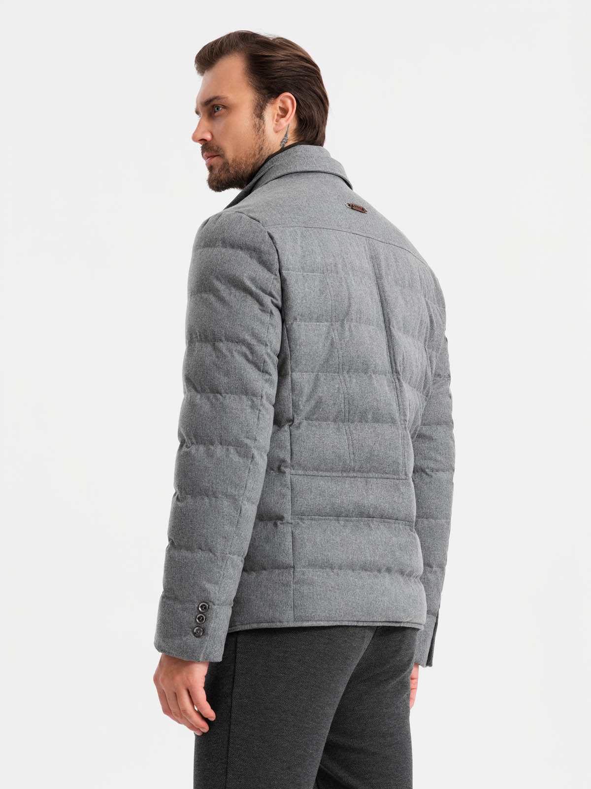 Ombre Men&#039;s jacket with a jacket cut with a fleece lining - gray