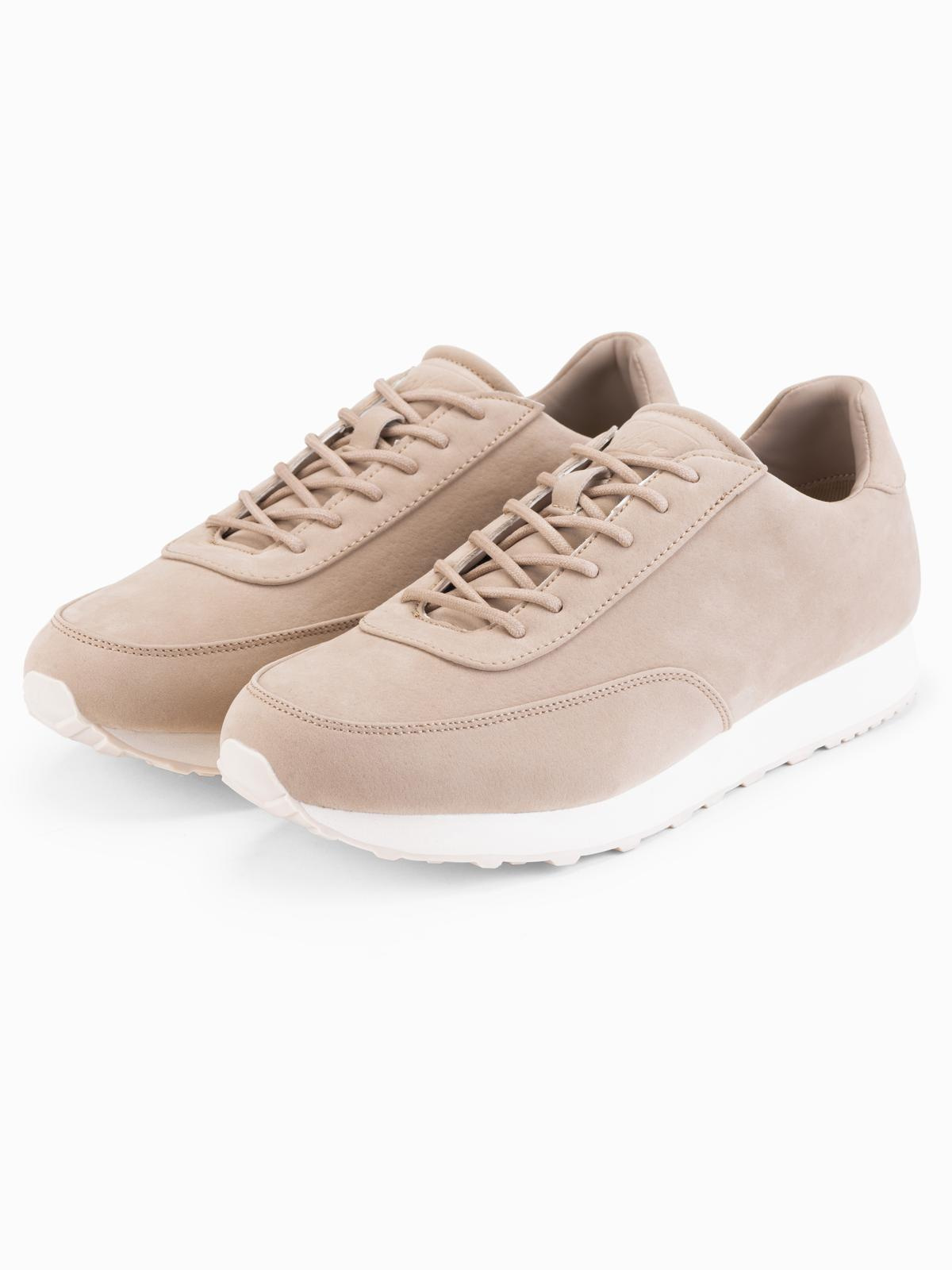 Ombre Men&#039;s sporty eco leather sneaker shoes with suede finish - sand