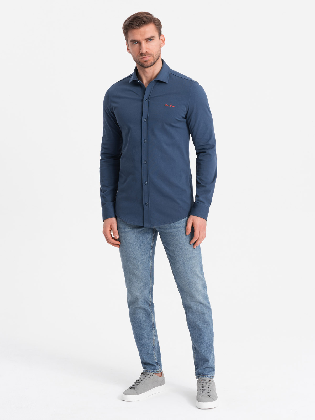 Ombre Men's cotton single jersey knit REGULAR shirt - blue