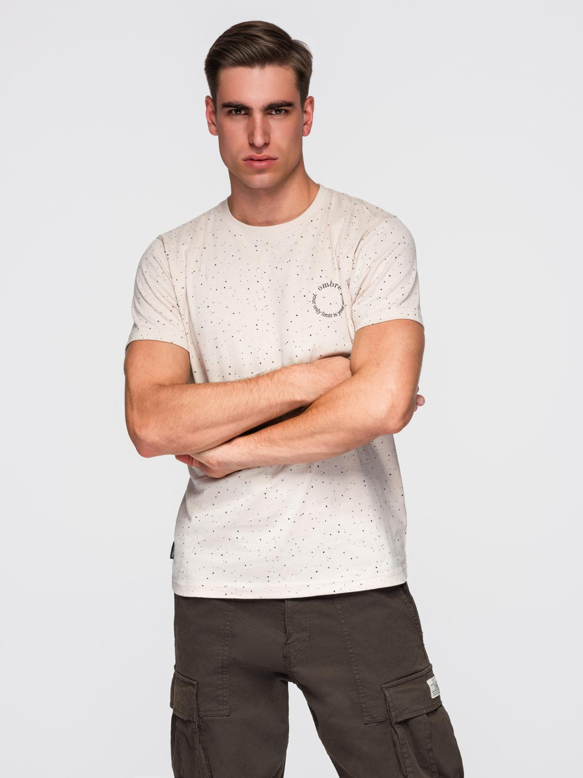 Ombre Men's printed cotton t-shirt with round neckline - beige