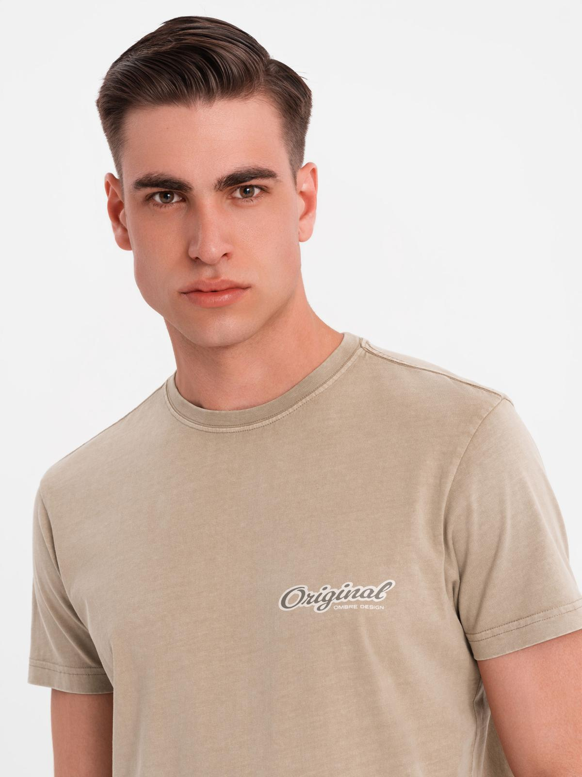 Ombre Cotton T-shirt with print on chest and back - dark beige