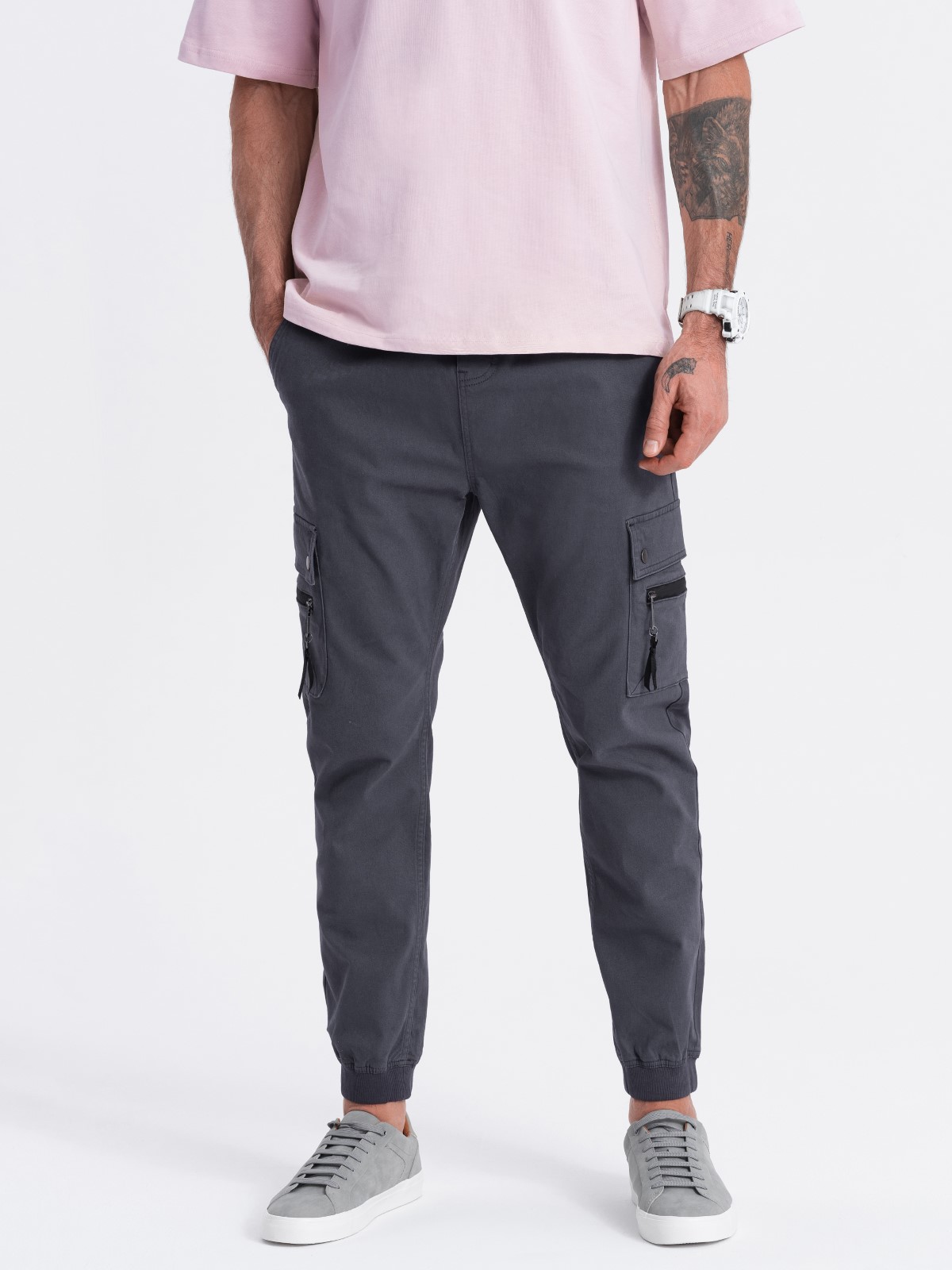 Ombre Men's JOGGER pants with zippered cargo pockets - graphite